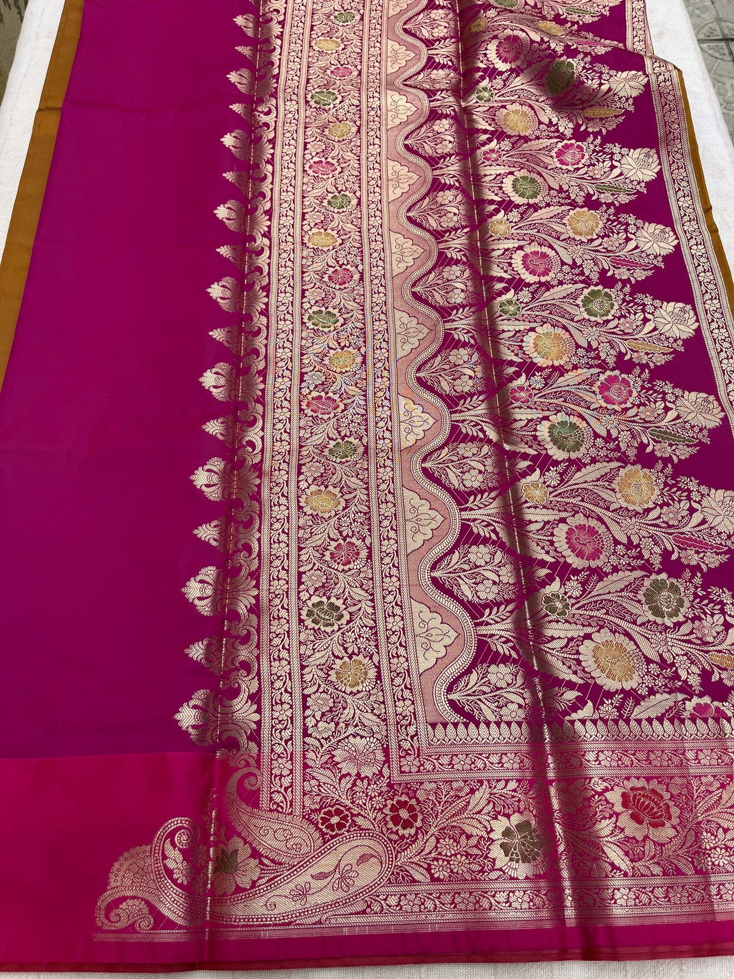 Banarasi Soft Silk Saree - Mustard-Pink