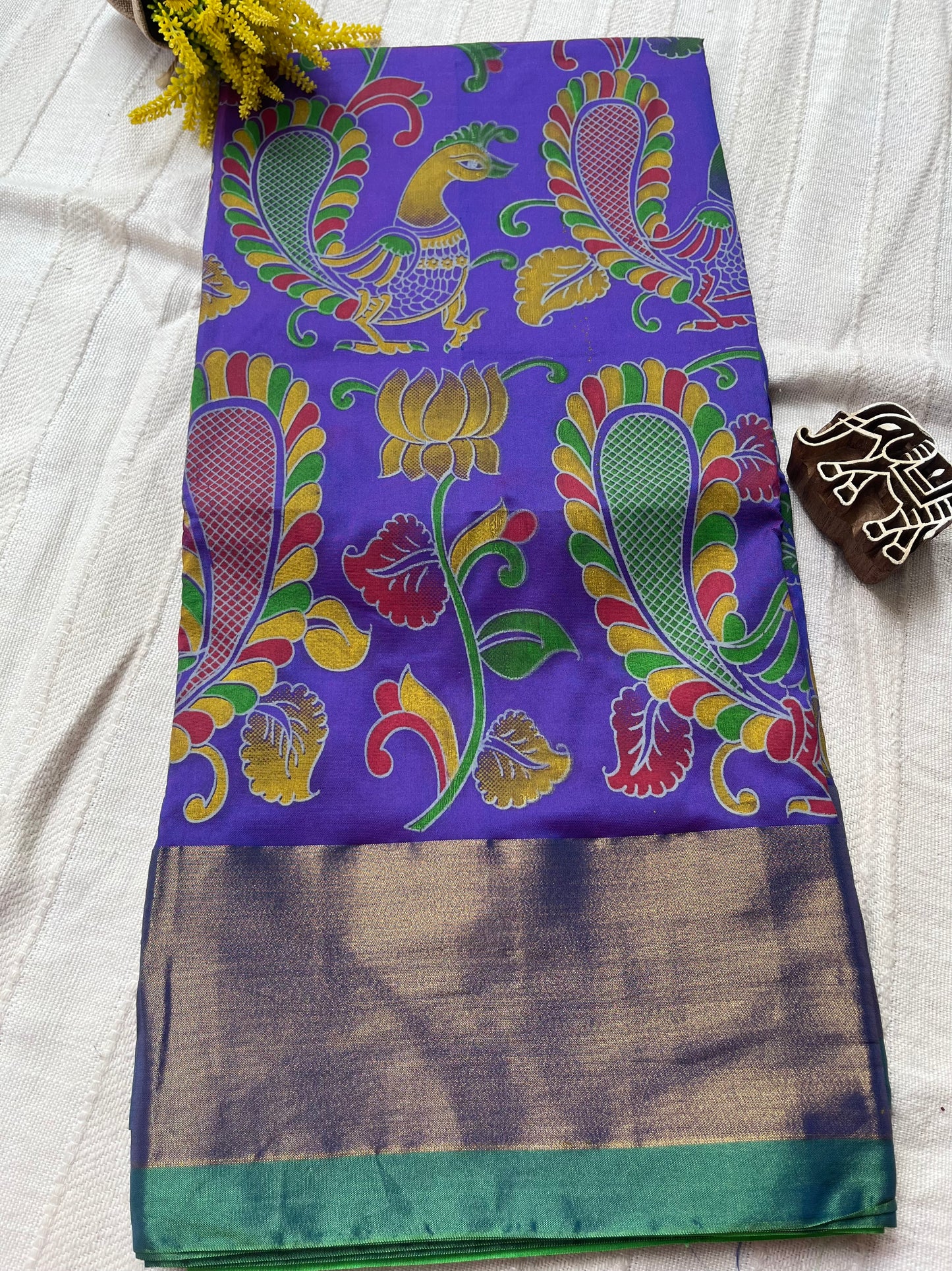 Kalamkari Printed Nelluri Silk Saree - Violet