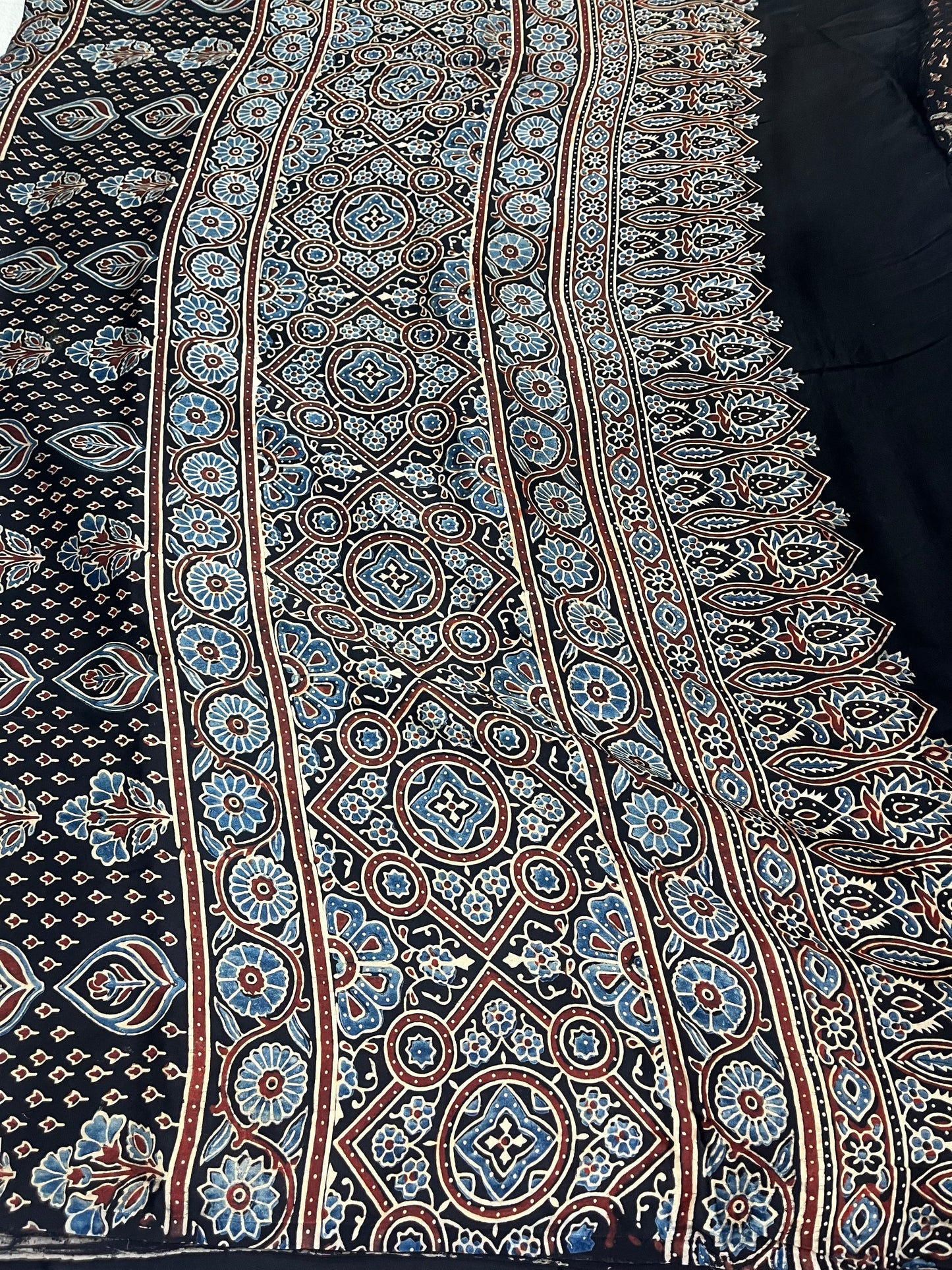 Ajrakh Modal Silk Saree - Black Cobra print