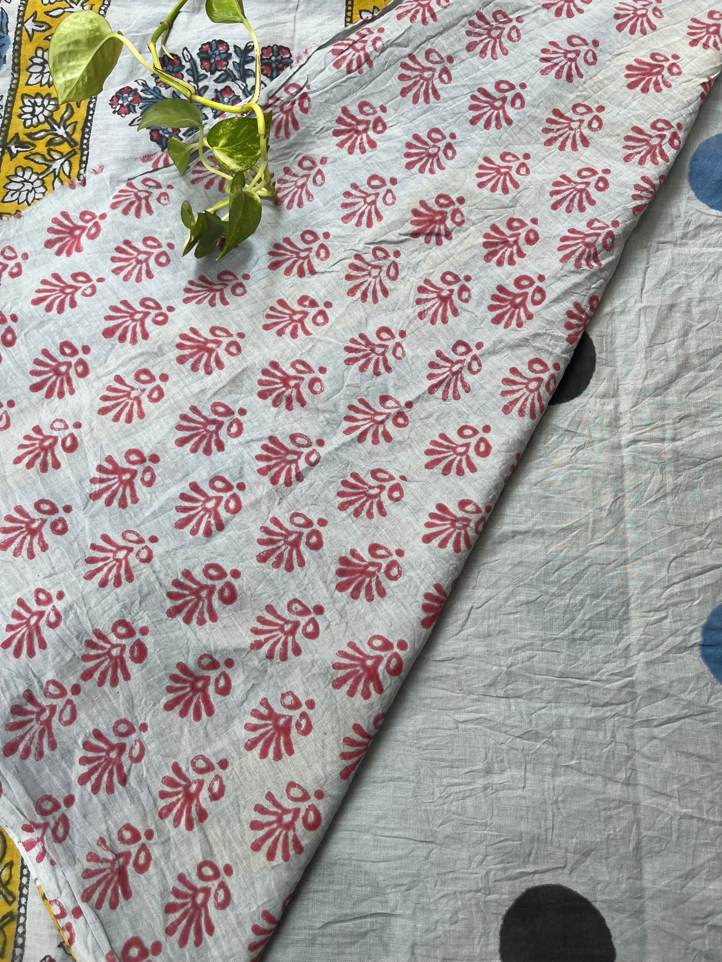 Abstract Handblock Mul Cotton Saree - Grey