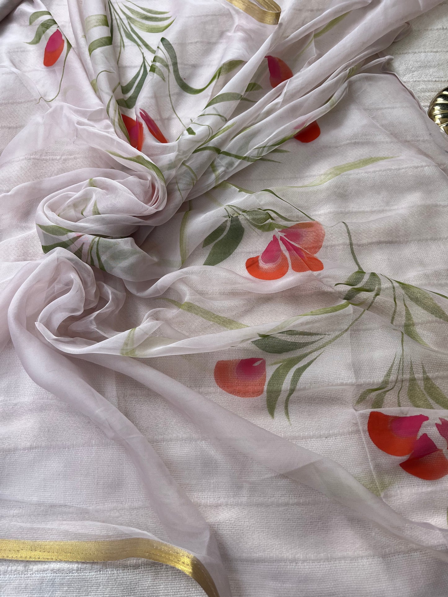 Hand-painted Chiffon Saree - Beige