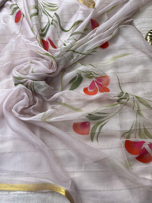 Hand-painted Chiffon Saree - Beige