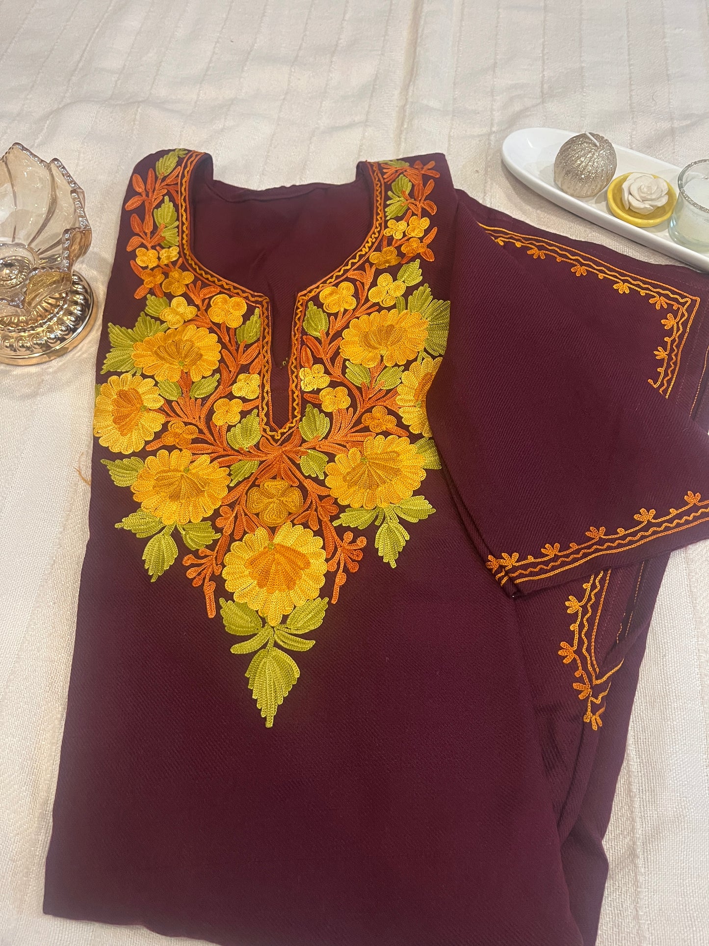 Kashmiri Aari Work Pheran - Wine