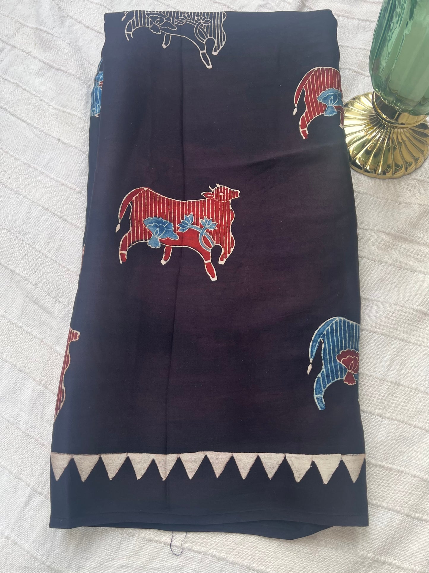 Pichwai Print Modal Silk Saree - Black