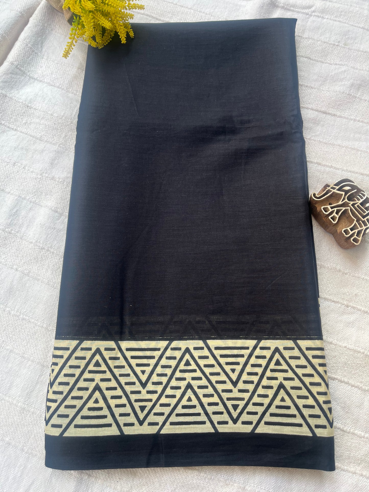 Contemporary Ajrakh Mul Cotton Saree - Black