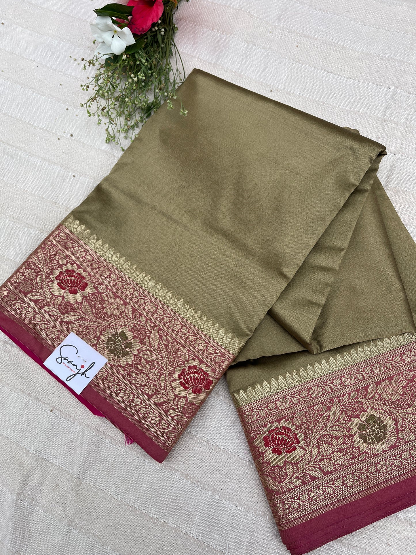 Banarasi Soft Silk Saree - Beige-Pink