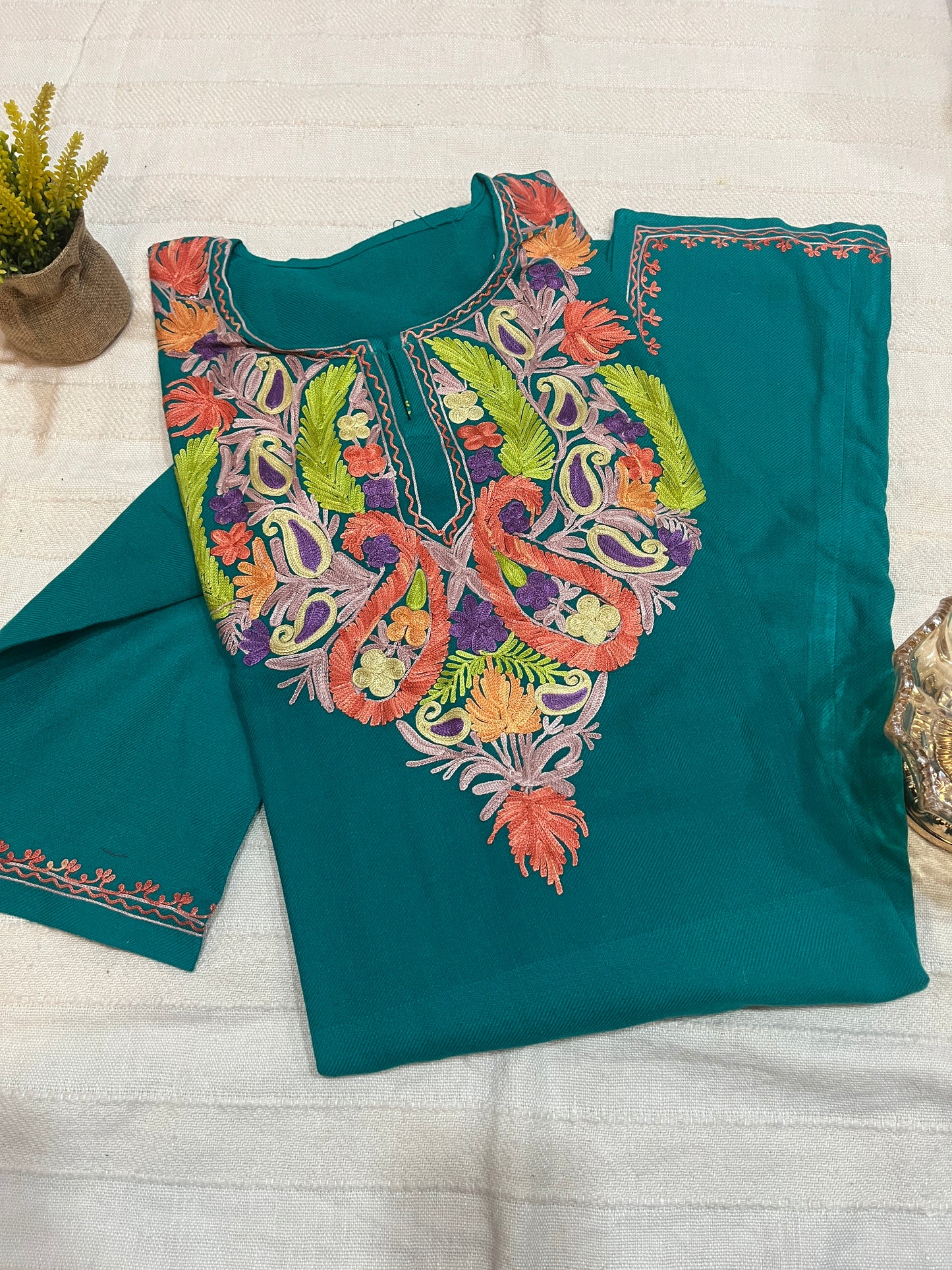 Kashmiri Aari Work Pheran - Sea Green