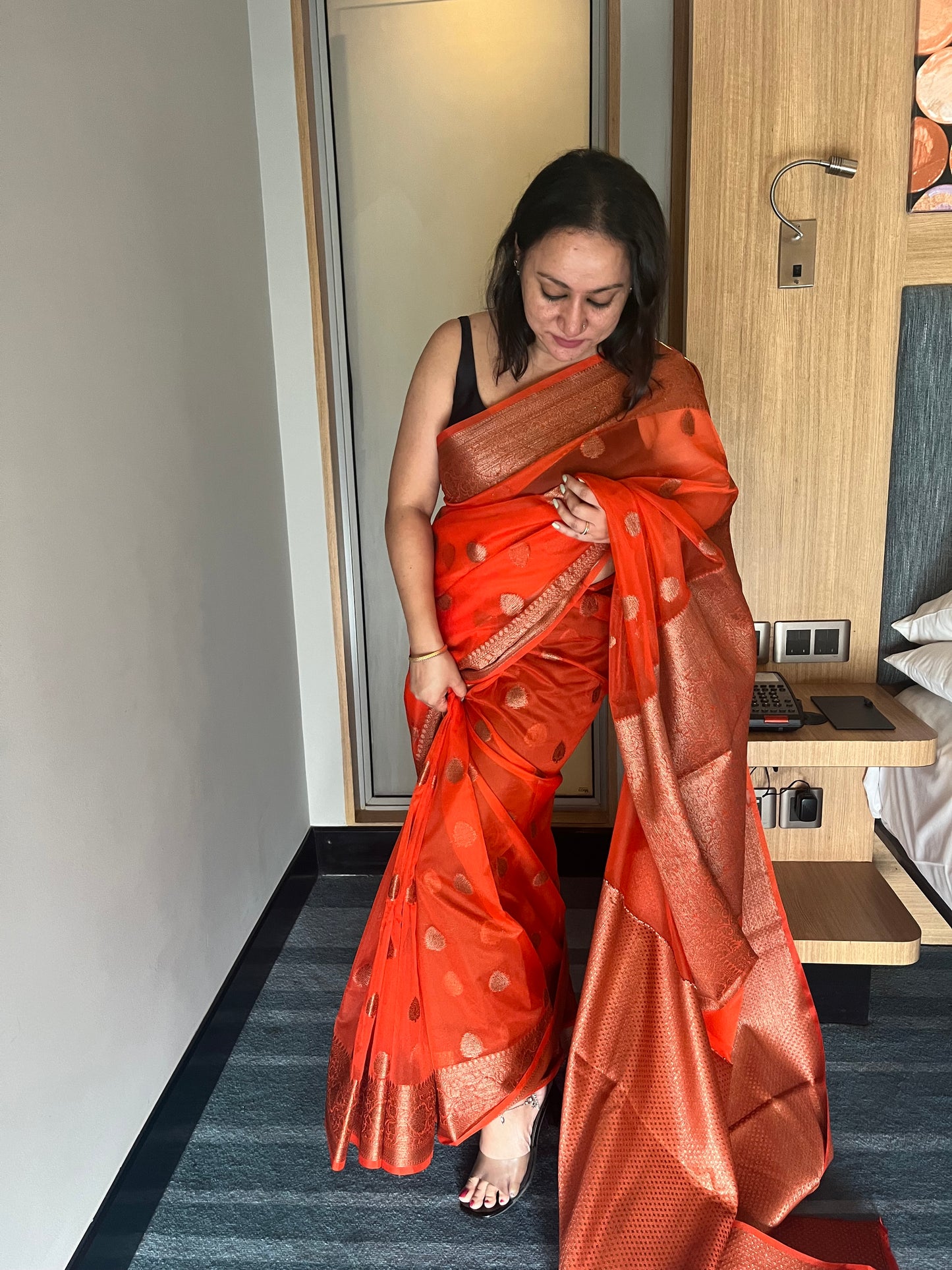 Banarsi Kora Organza Saree - Orange