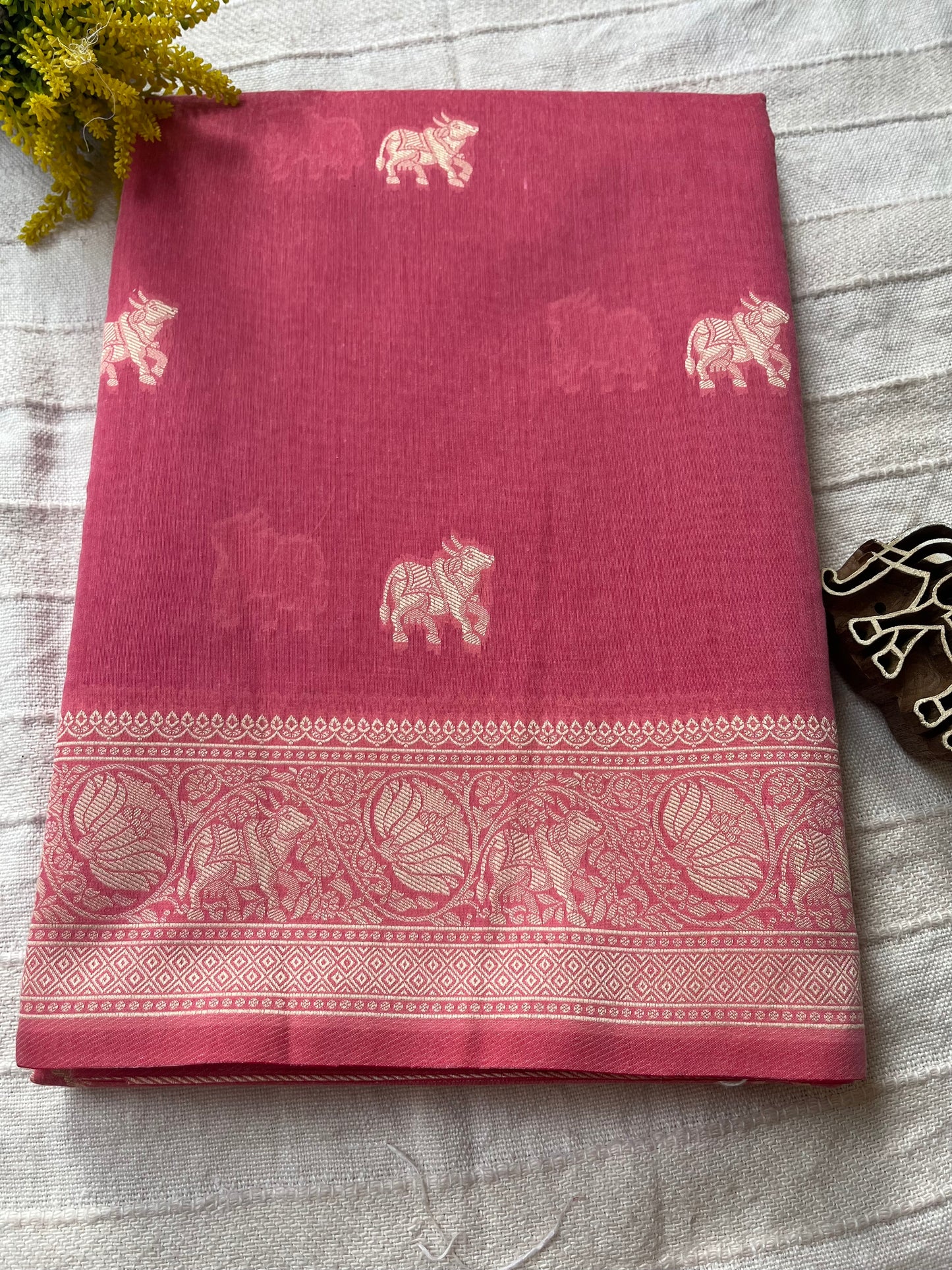 Mercerised Cotton Saree with Cow Weaving - Baby Pink
