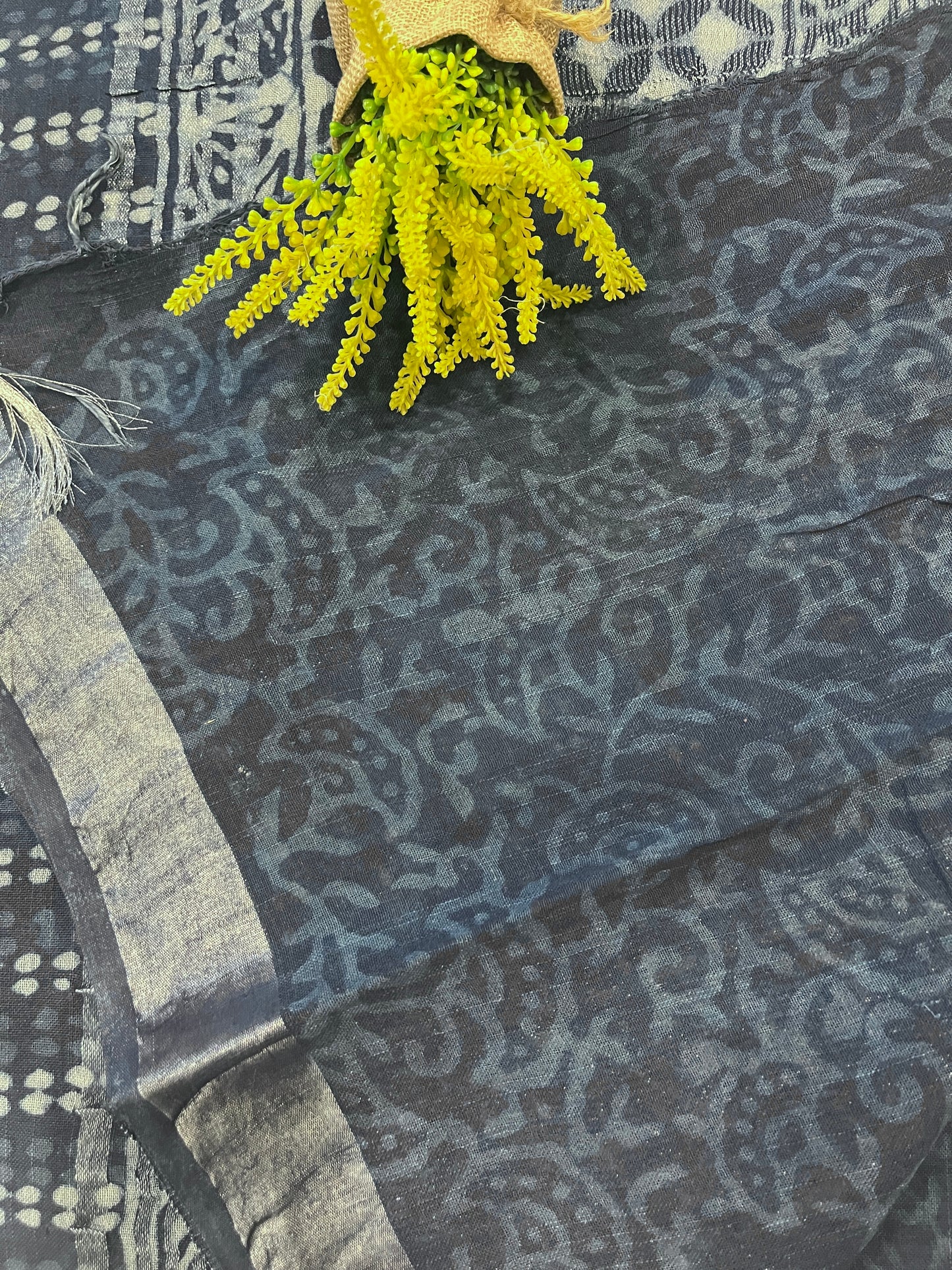 Indigo Handblock Linen Cotton Saree