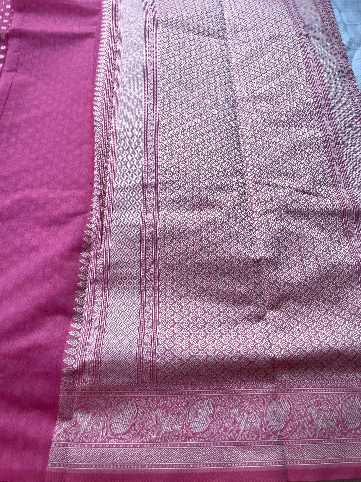 Mercerised Cotton Saree with Cow Weaving - Baby Pink