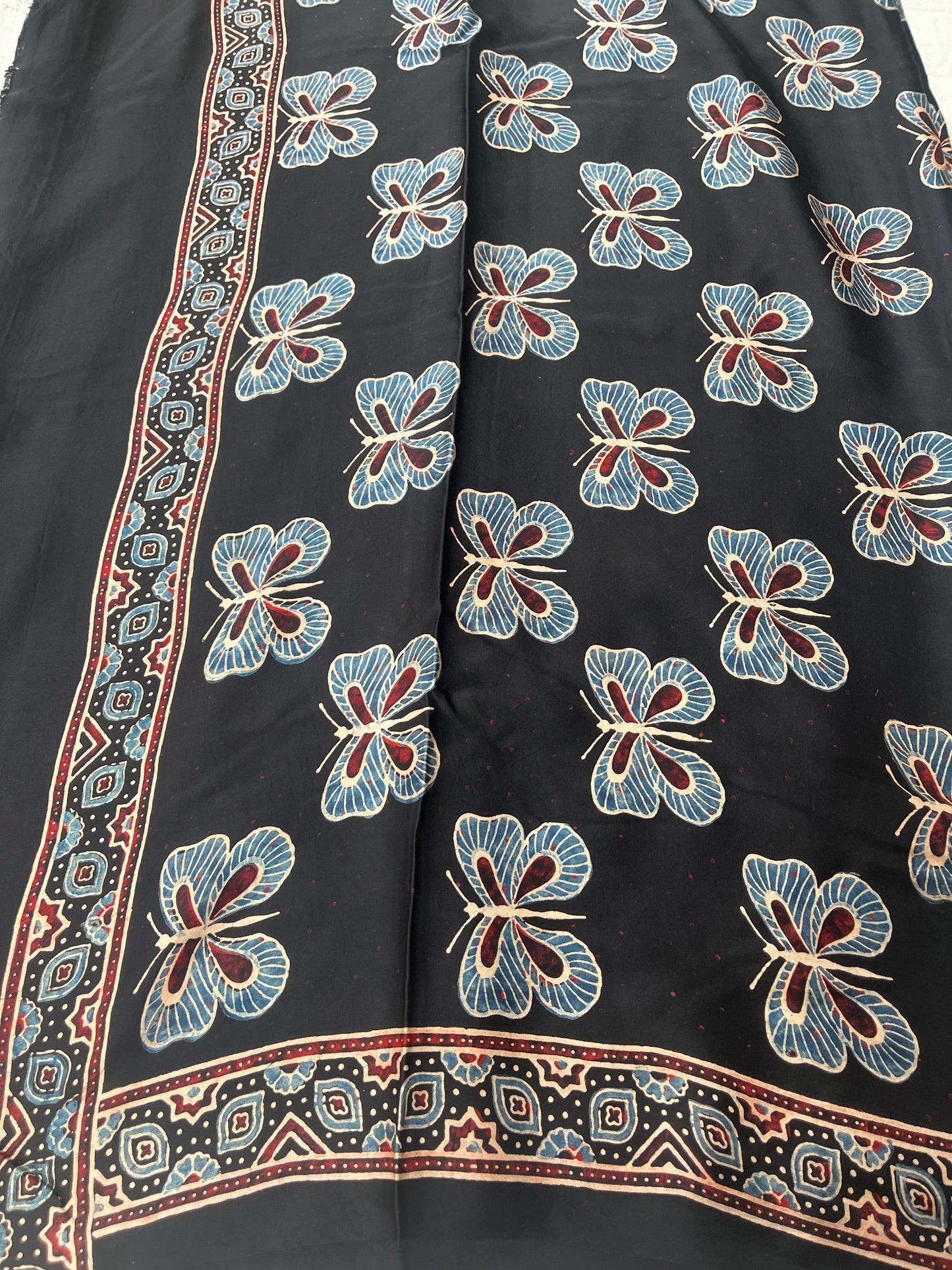Contemporary Ajrakh Modal Silk Saree - Stripes with Cobra Print