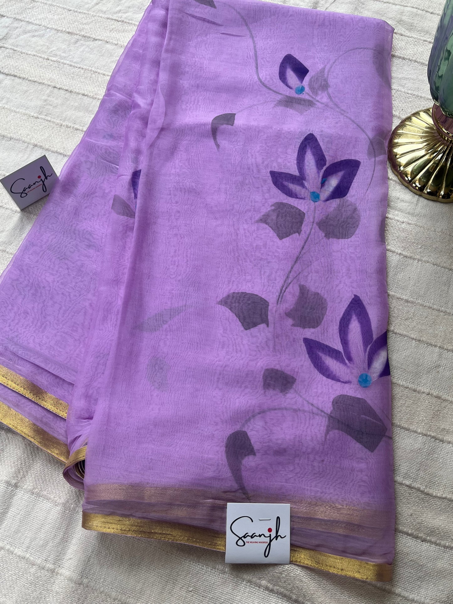 Hand-painted Chiffon Saree - Purple