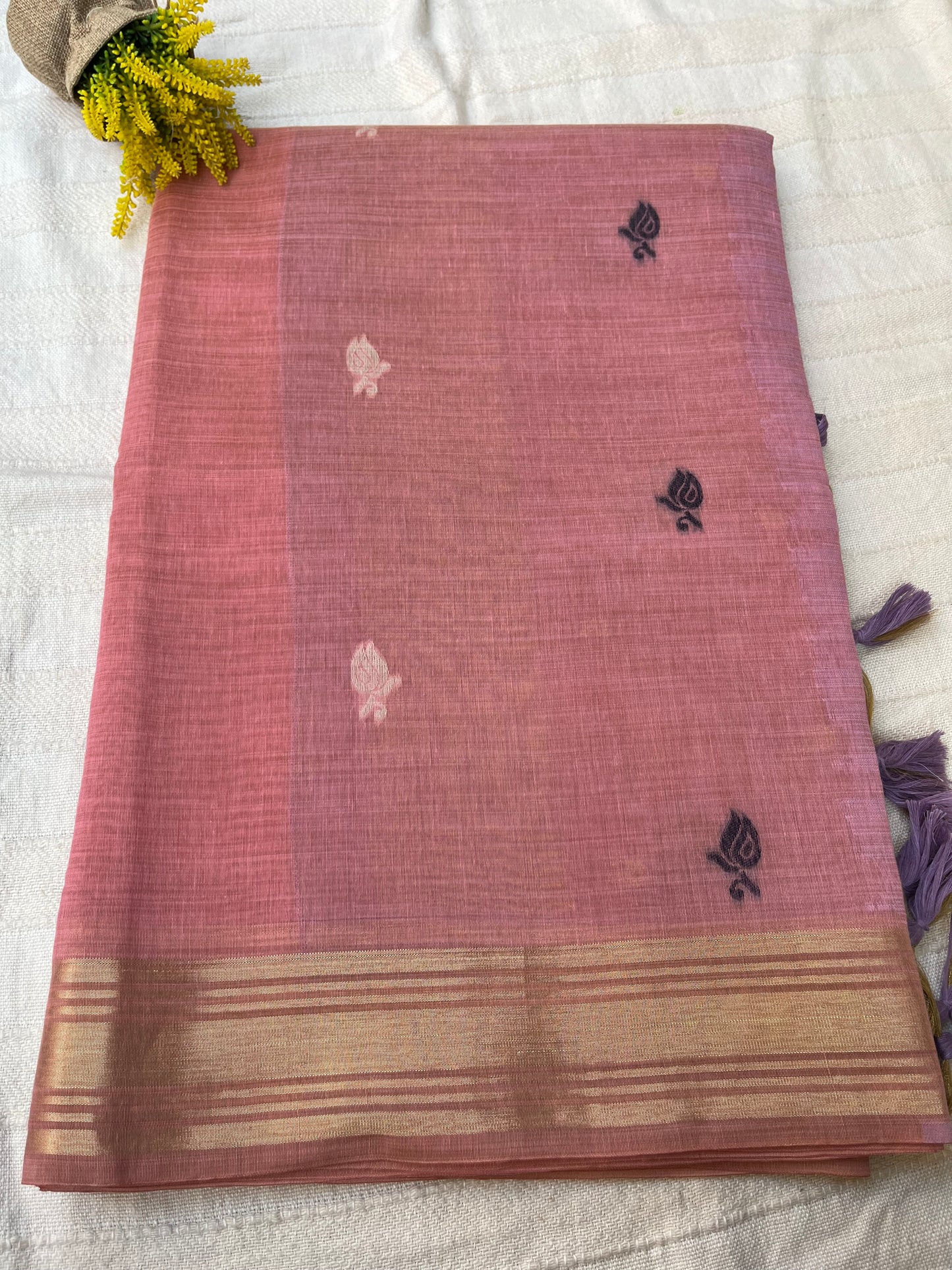 Chanderi Cotton Jamdani Saree - Pink-Mauve Baghaan