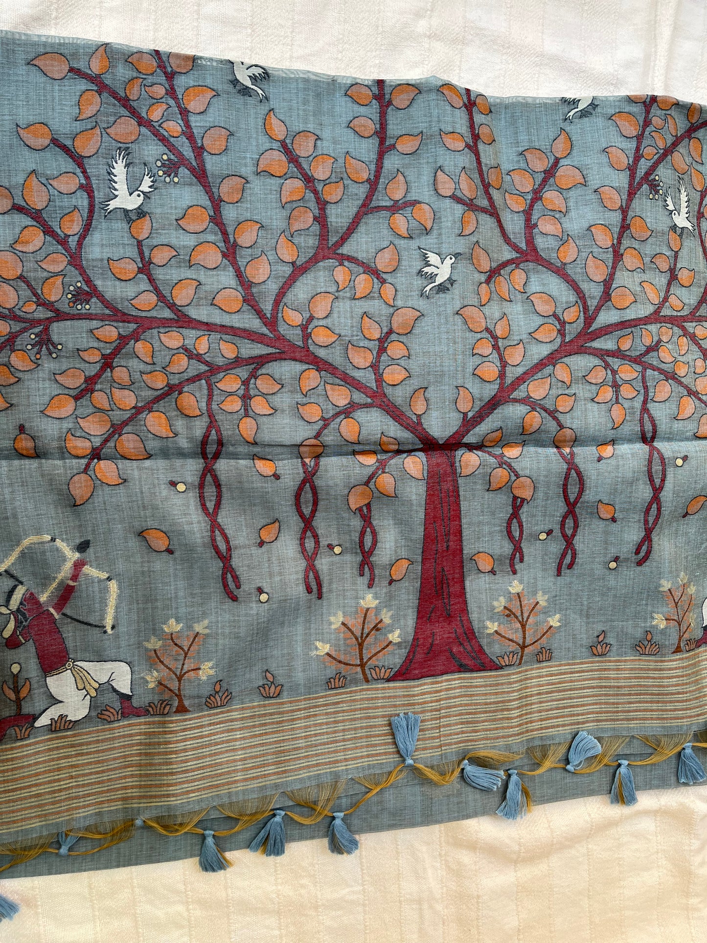 Chanderi Cotton Jamdani Saree - Grey Shikargah