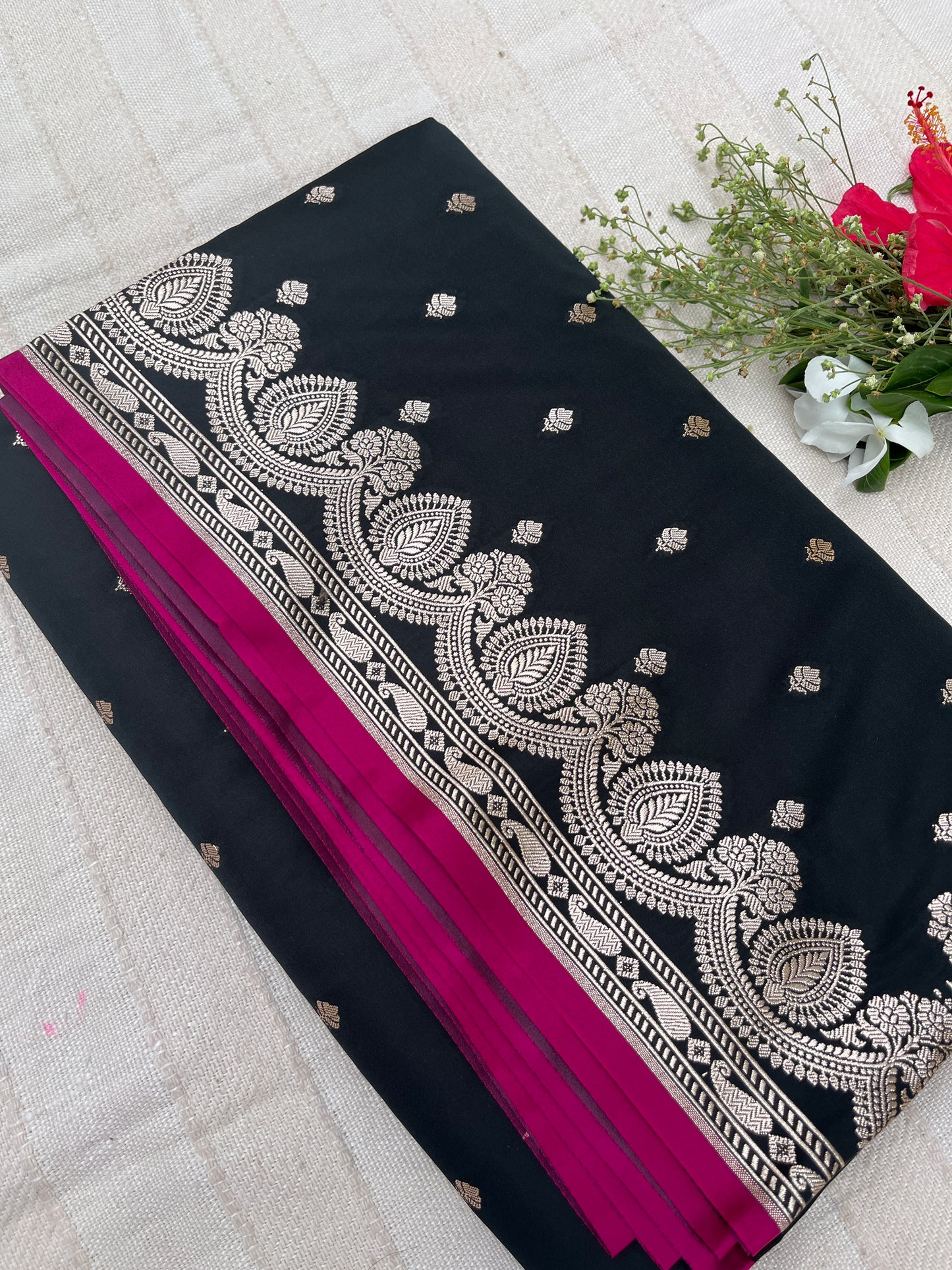 Banarasi Mashru Satin Silk Saree - Black