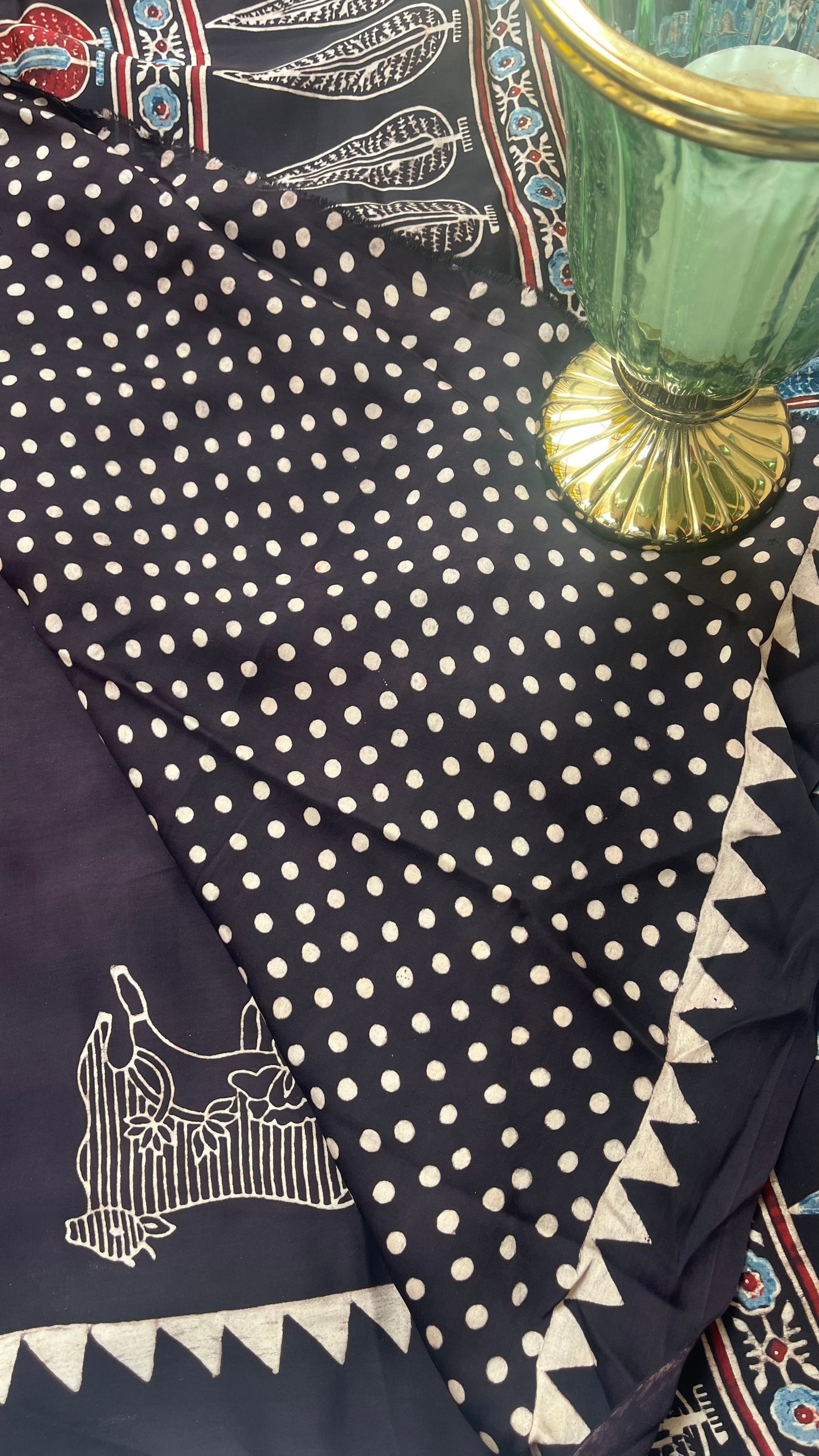 Pichwai Print Modal Silk Saree - Black