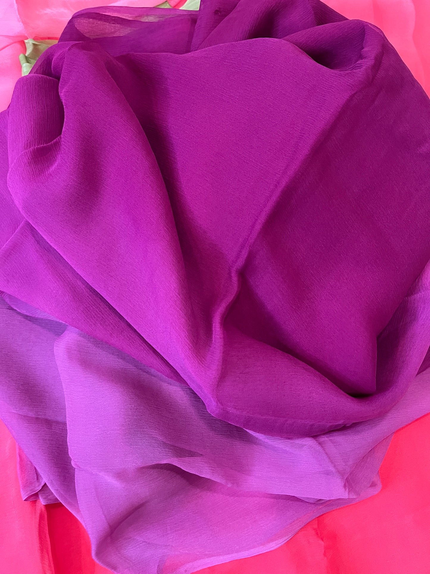 Pure Plain Ombre Chiffon Saree - Wine