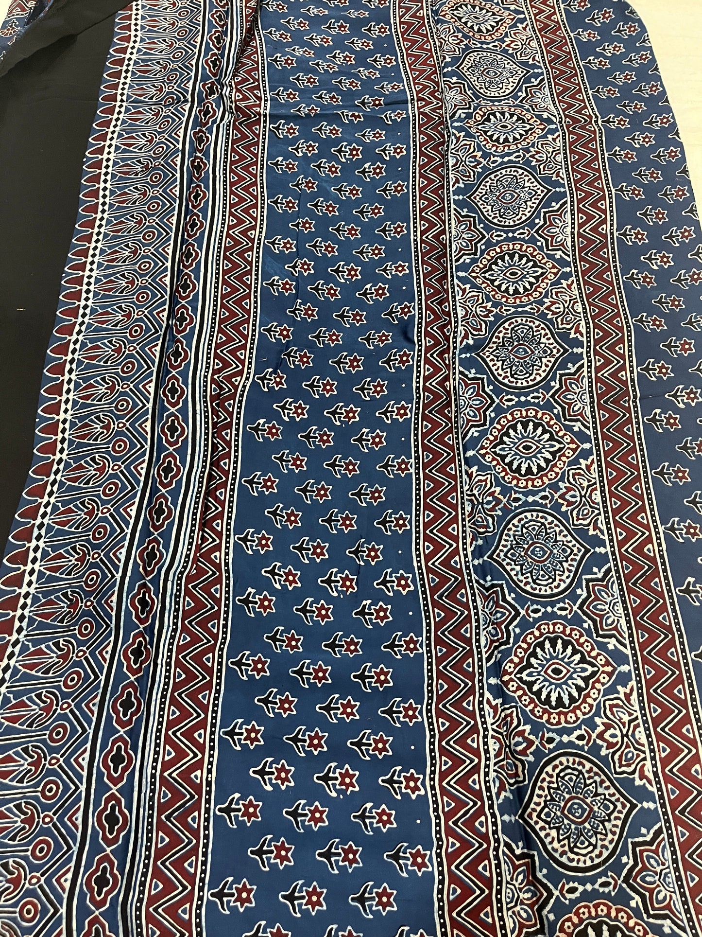 Ajrakh Modal Silk Saree - Indigo Flower Buttis
