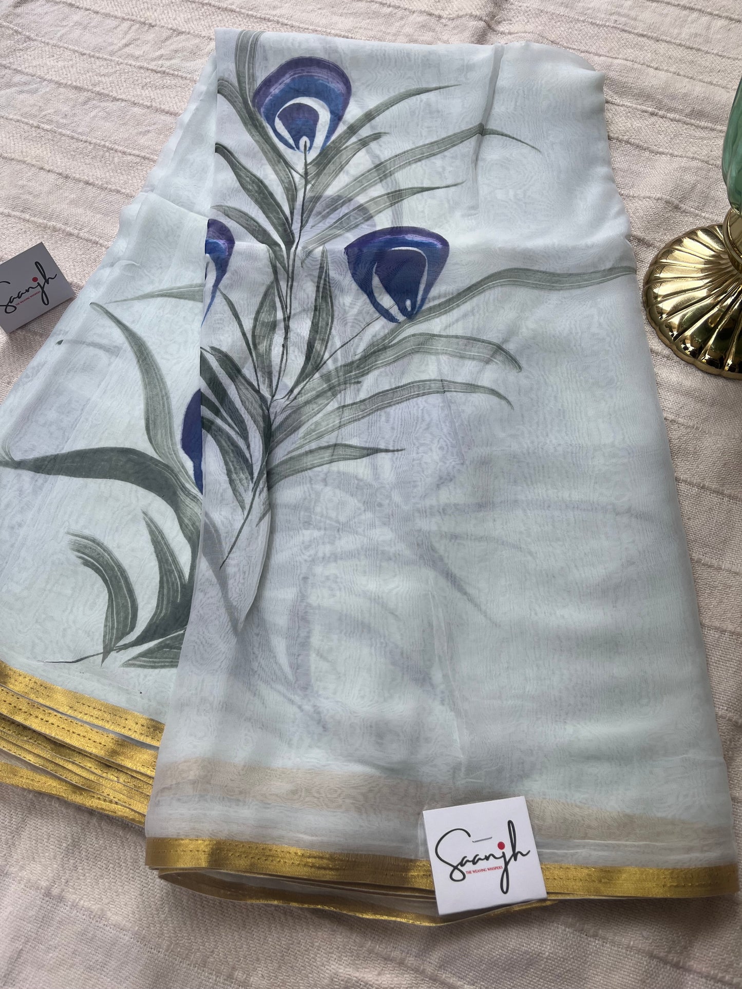 Hand-painted Chiffon Saree - Frost White