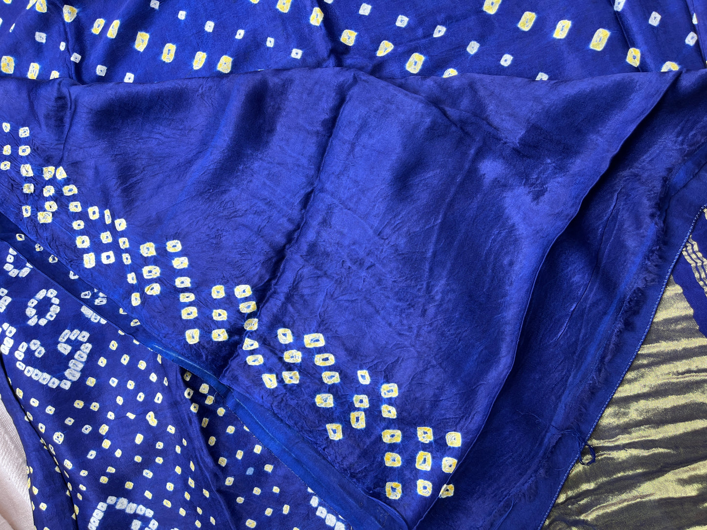 Bandhani Modal Silk saree with Tissue Palla - Navy Blue