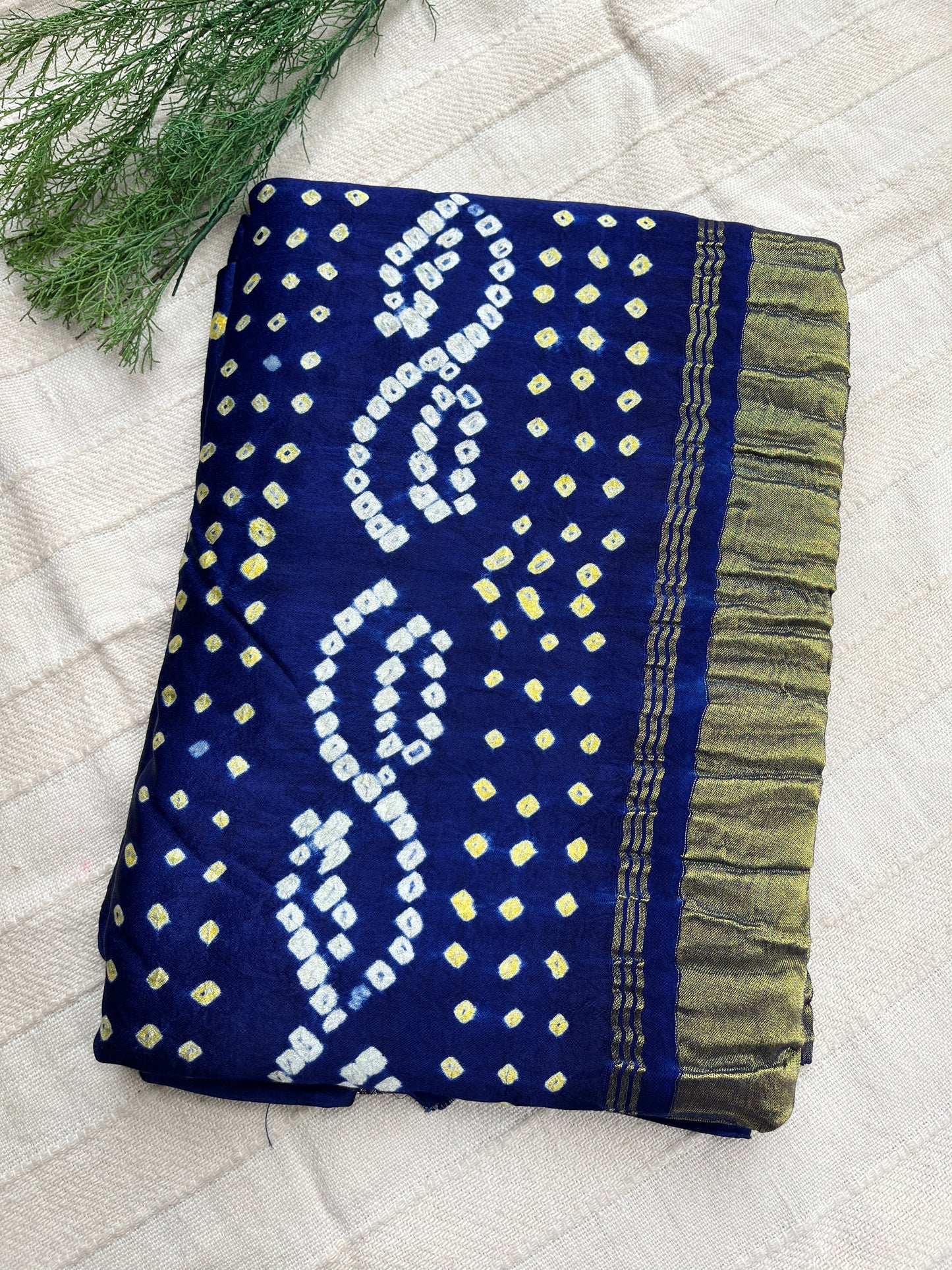 Bandhani Modal Silk saree with Tissue Palla - Navy Blue