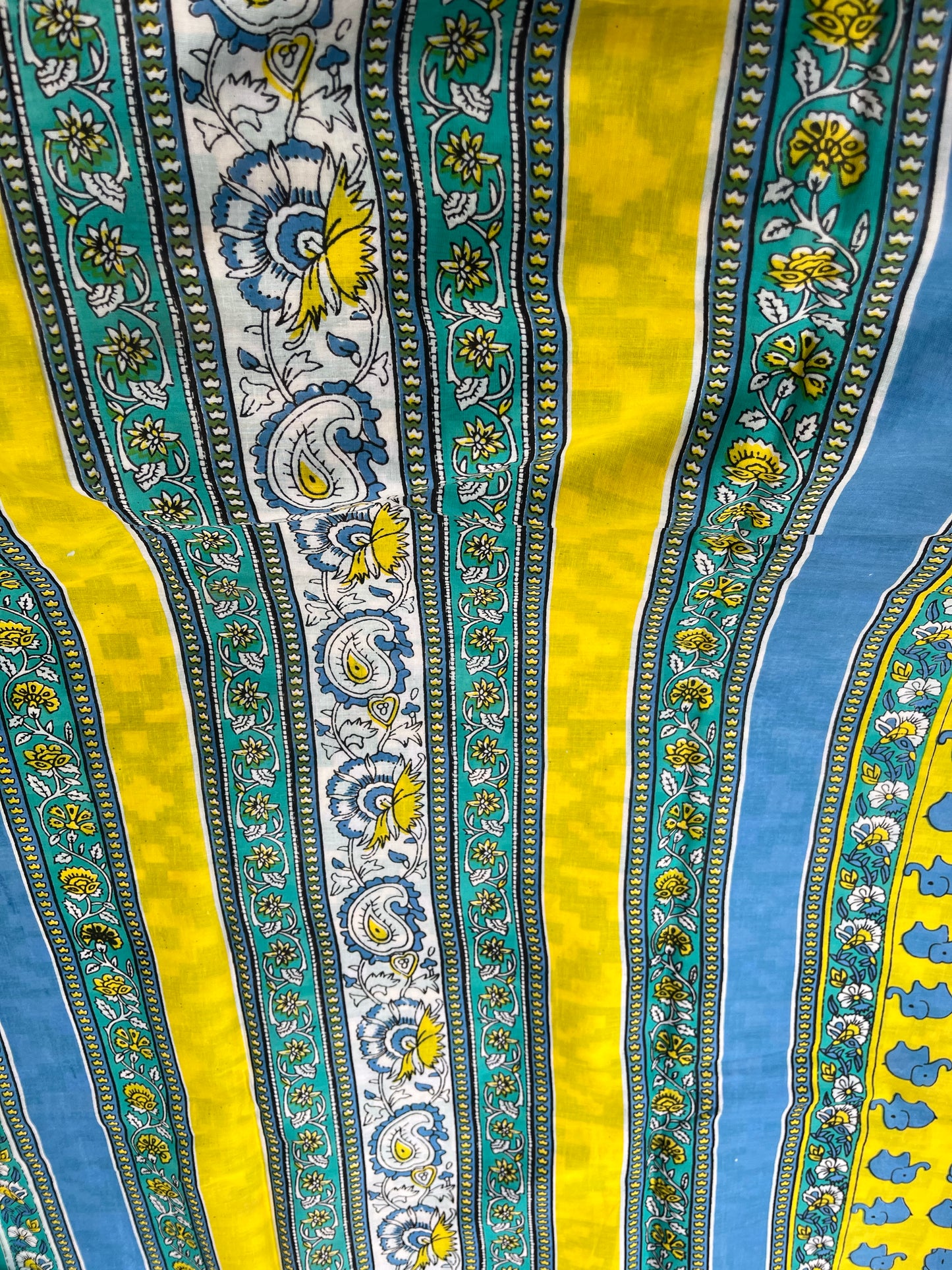 Yellow Blue Elephant Quirky Mul Cotton Saree