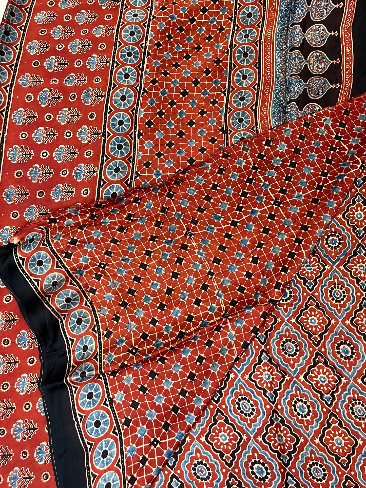 Classic Ajrakh Modal Silk Saree - Rust Red