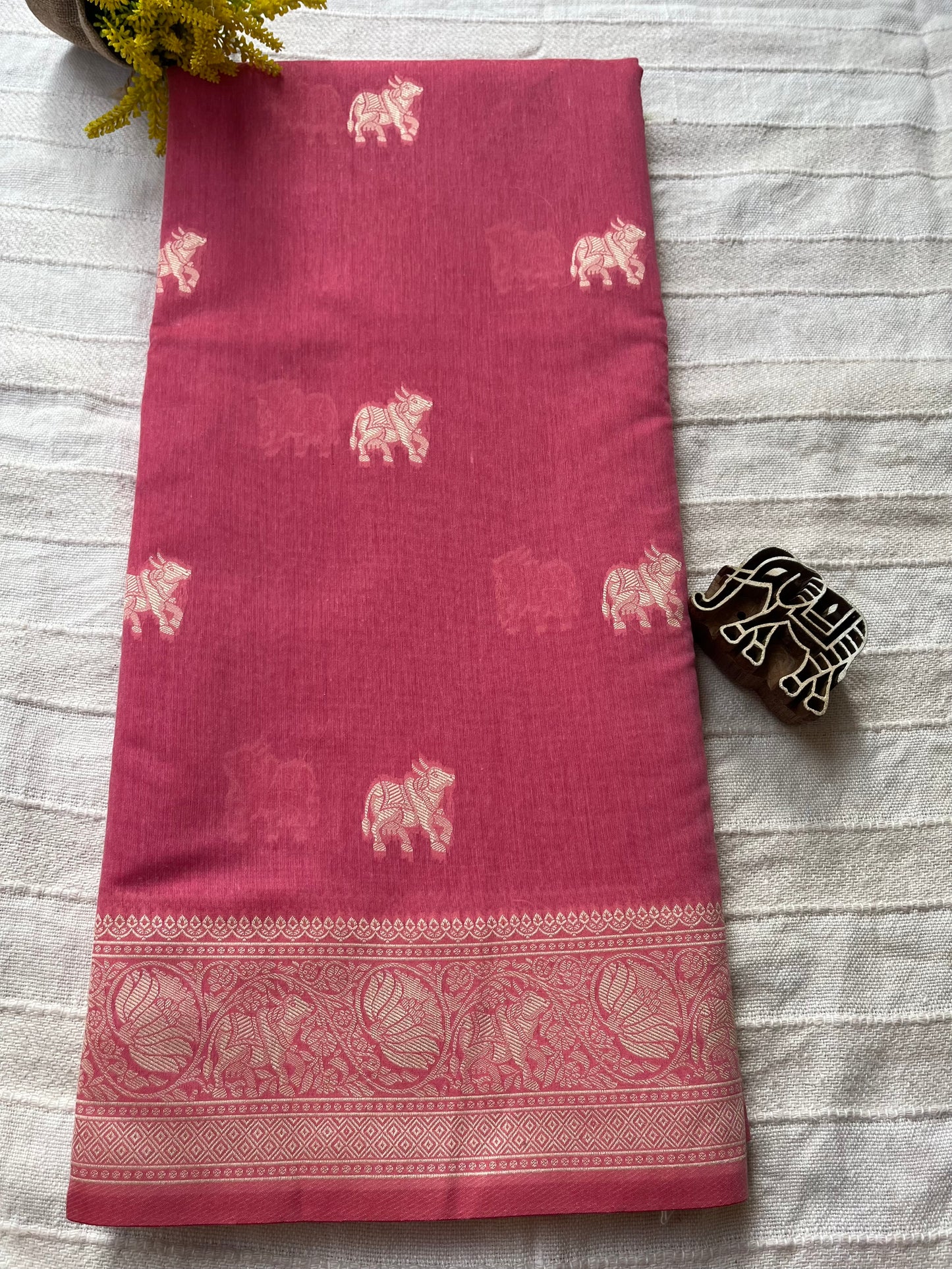 Mercerised Cotton Saree with Cow Weaving - Baby Pink