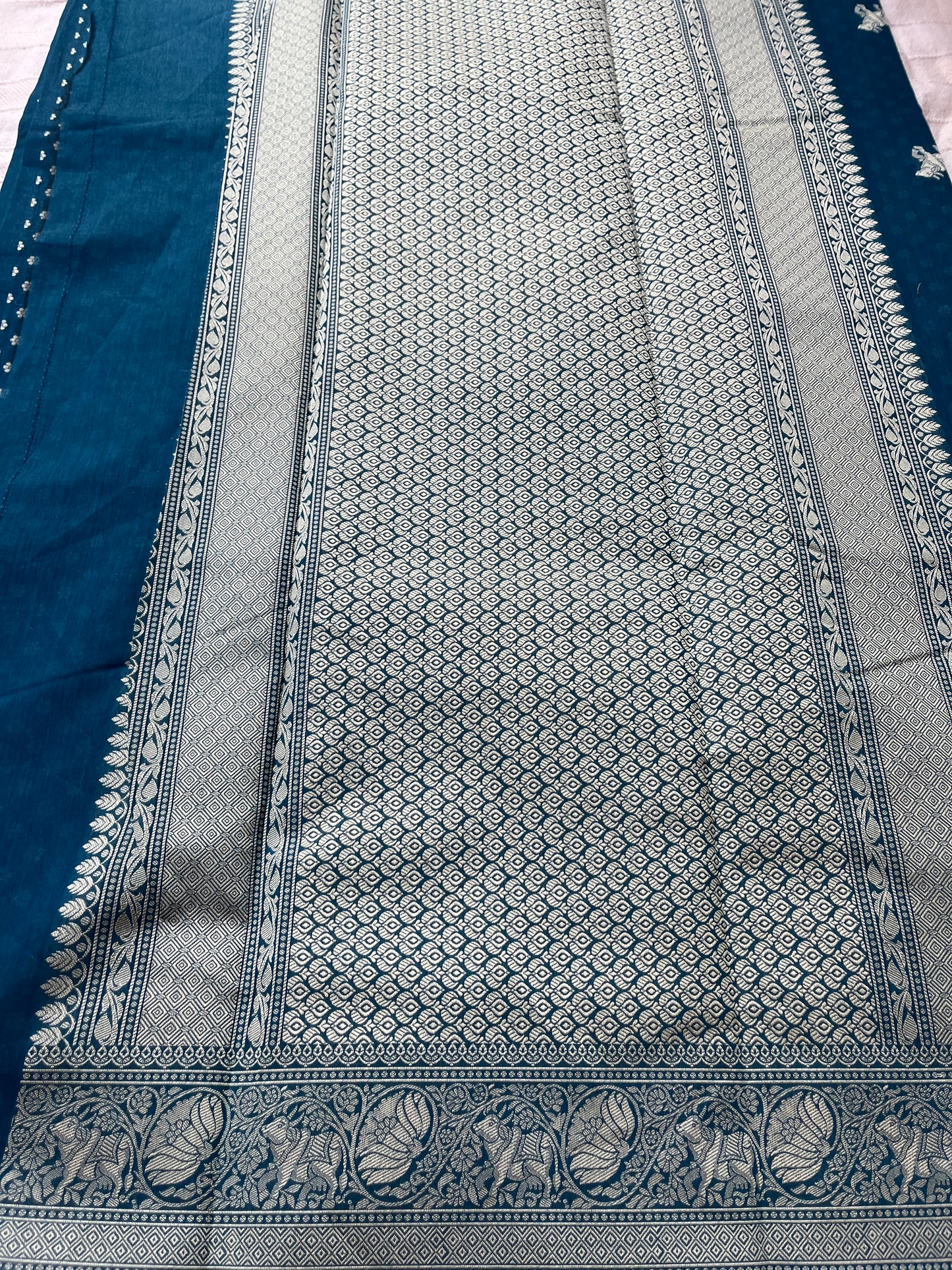 Mercerised Cotton Saree with Cow Weaving - Teal Blue