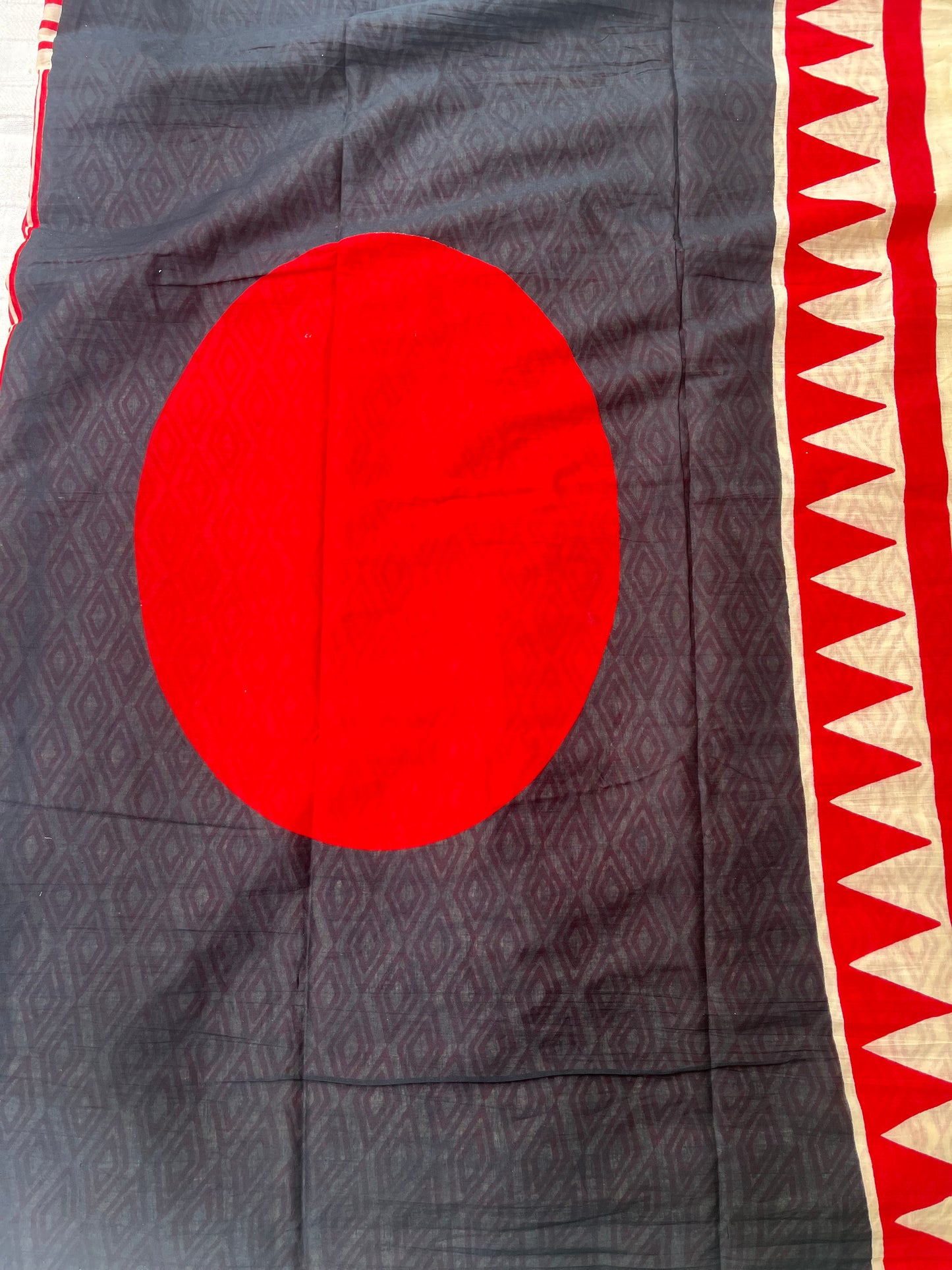 Contemporary Ajrakh Mul Cotton Saree - Red Stripes