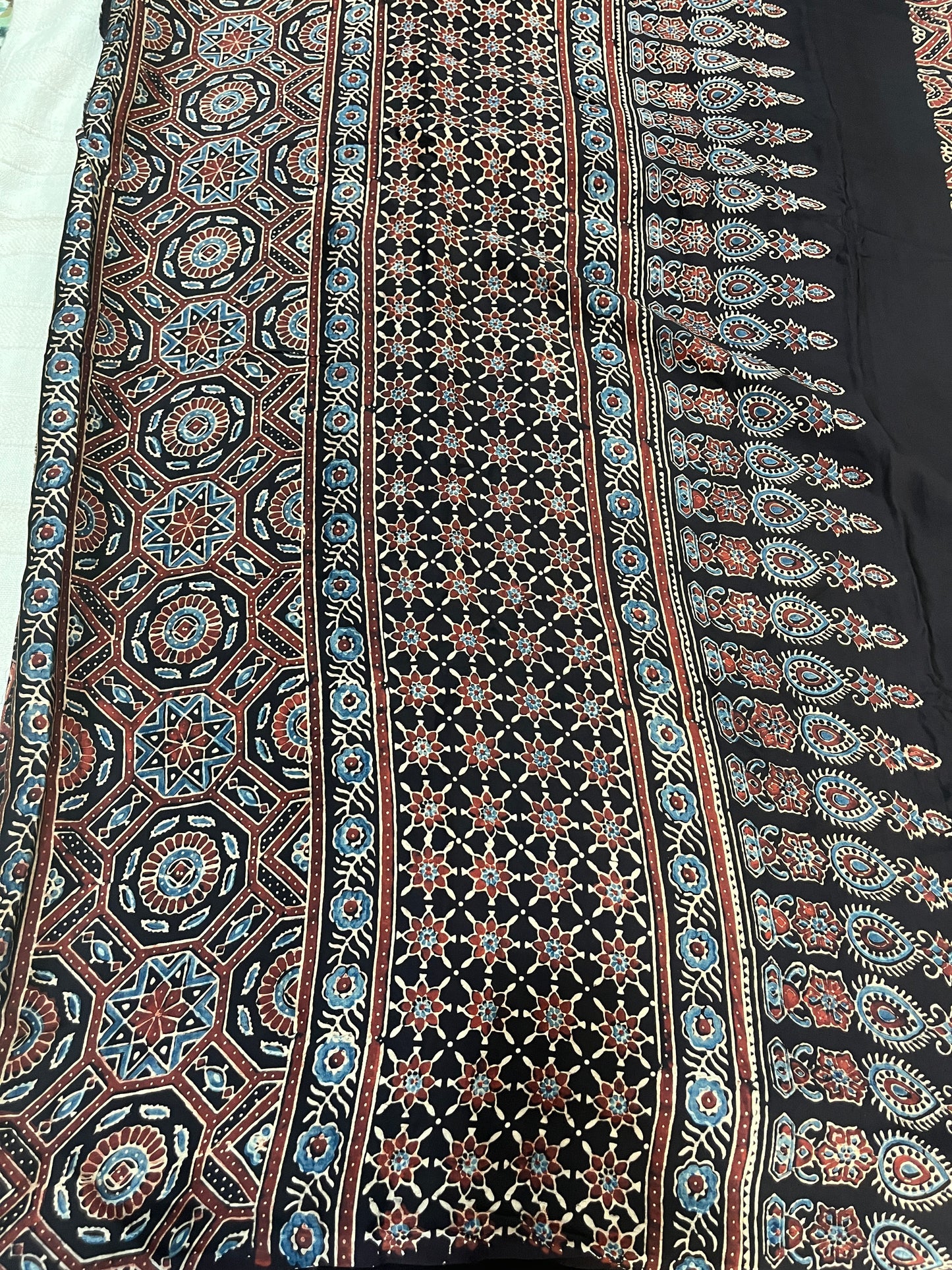 Ajrakh Modal Silk Saree - Black Badam Block