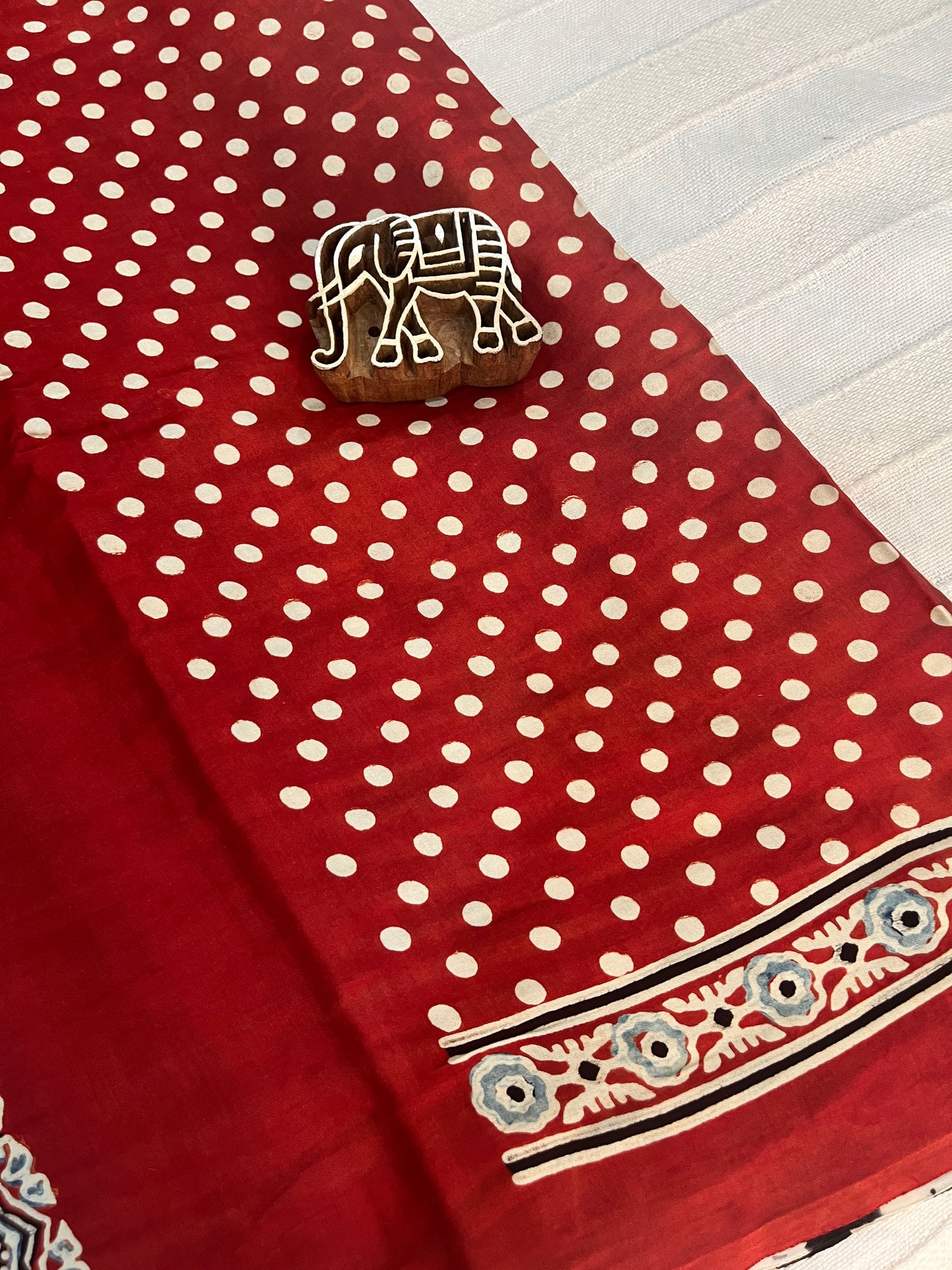 Contemporary Ajrakh Modal Silk Saree - Black Stripes with Red Palla