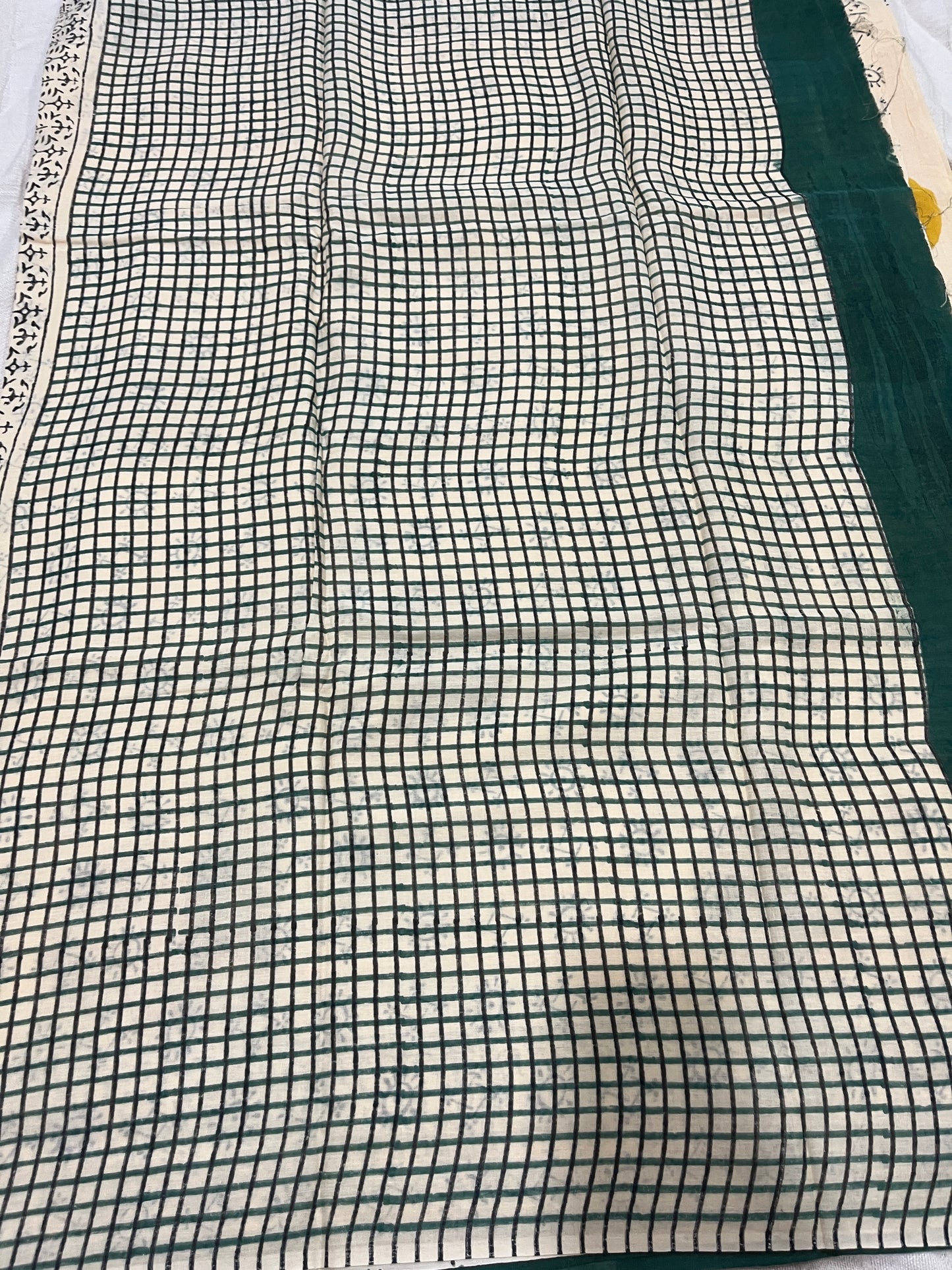 ‘Bindi Tales’ Handblock Mul Cotton Saree - Yellow on Off-white