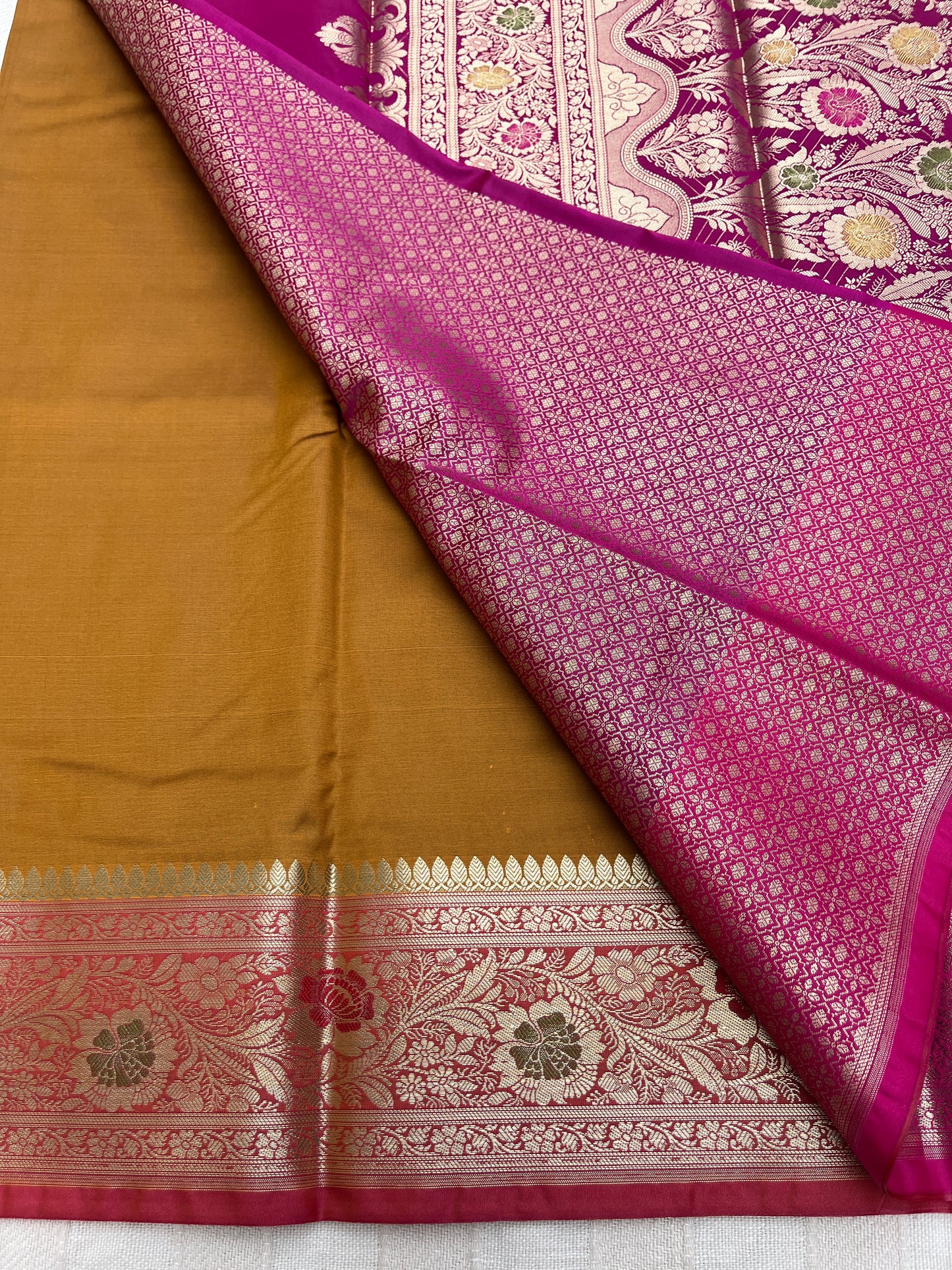 Banarasi Soft Silk Saree - Mustard-Pink