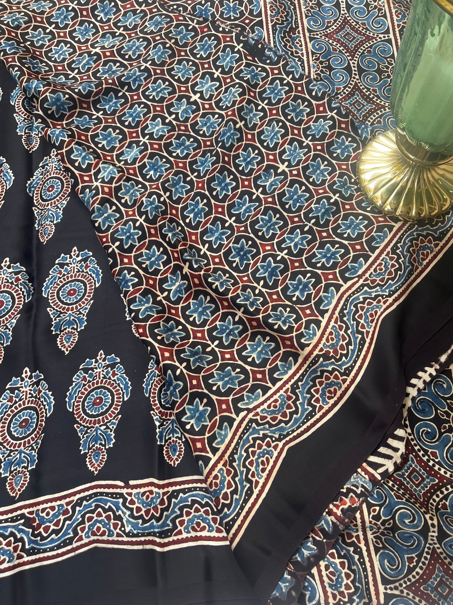 Ajrakh Modal Silk Saree - Black