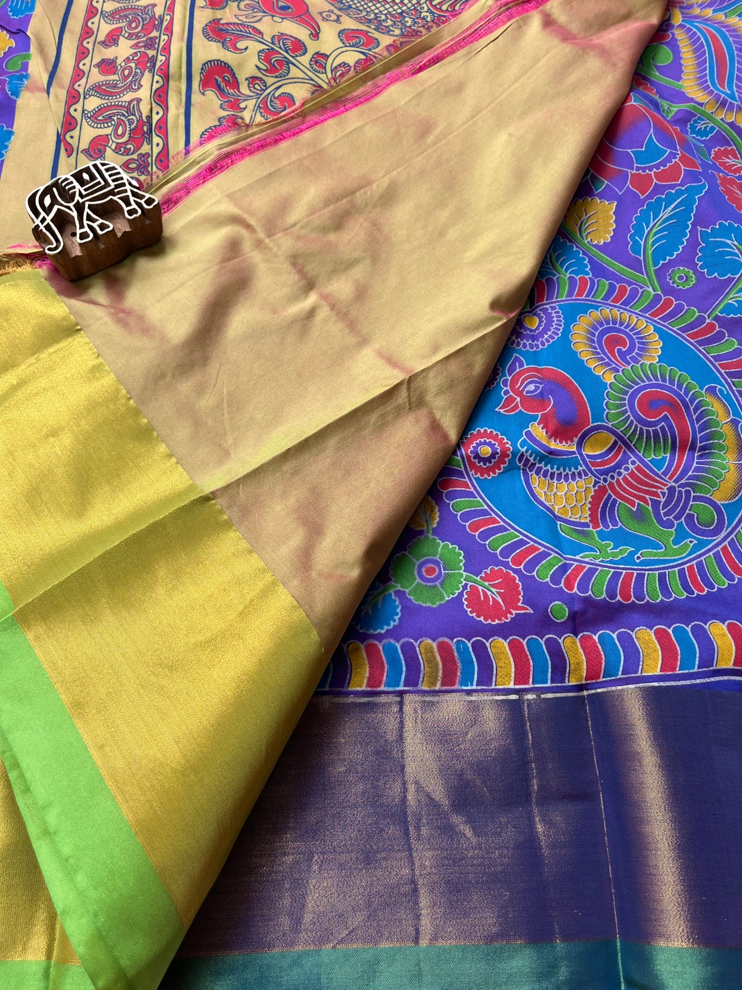 Kalamkari Printed Nelluri Silk Saree - Violet