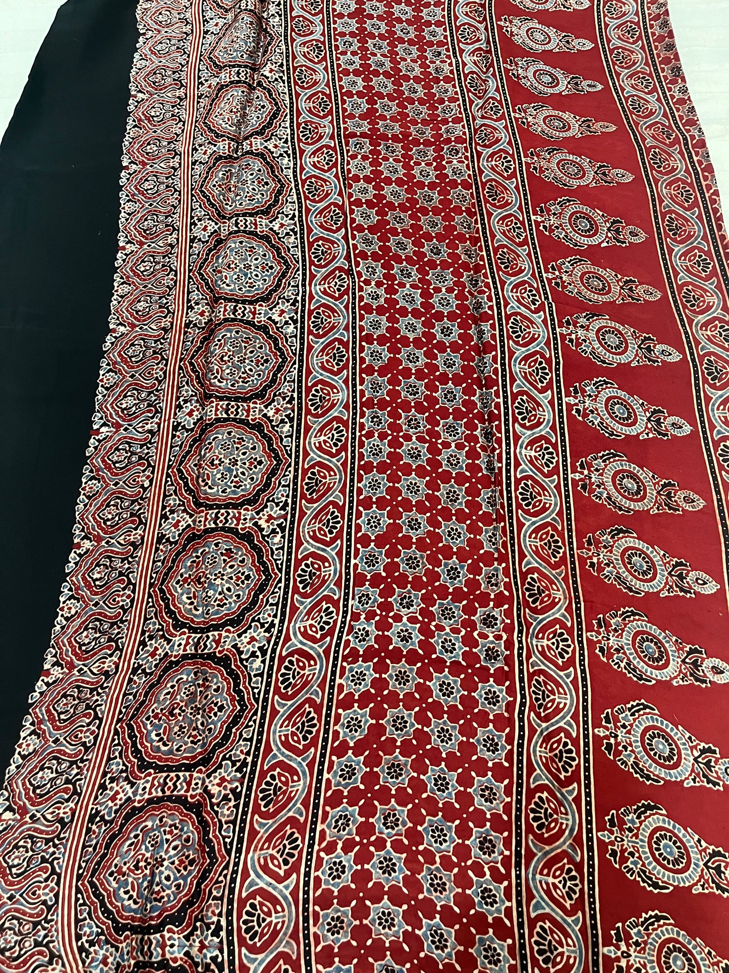 Ajrakh Modal Silk Saree -Red Badam Block