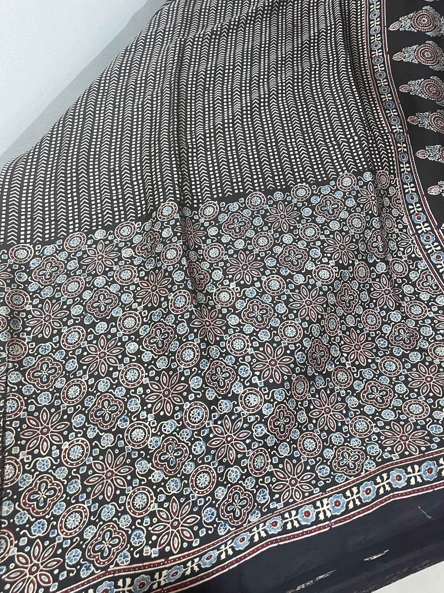 Ajrakh Modal Silk Saree - Black