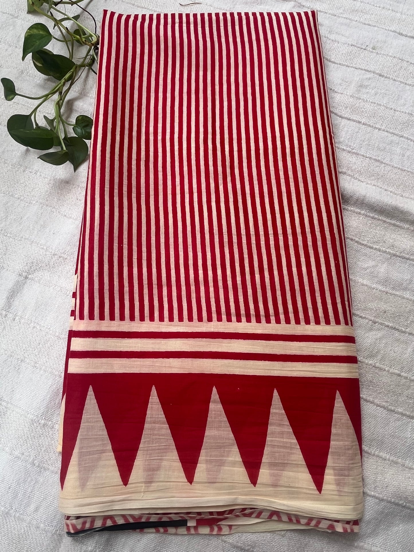 Contemporary Ajrakh Mul Cotton Saree - Red Stripes