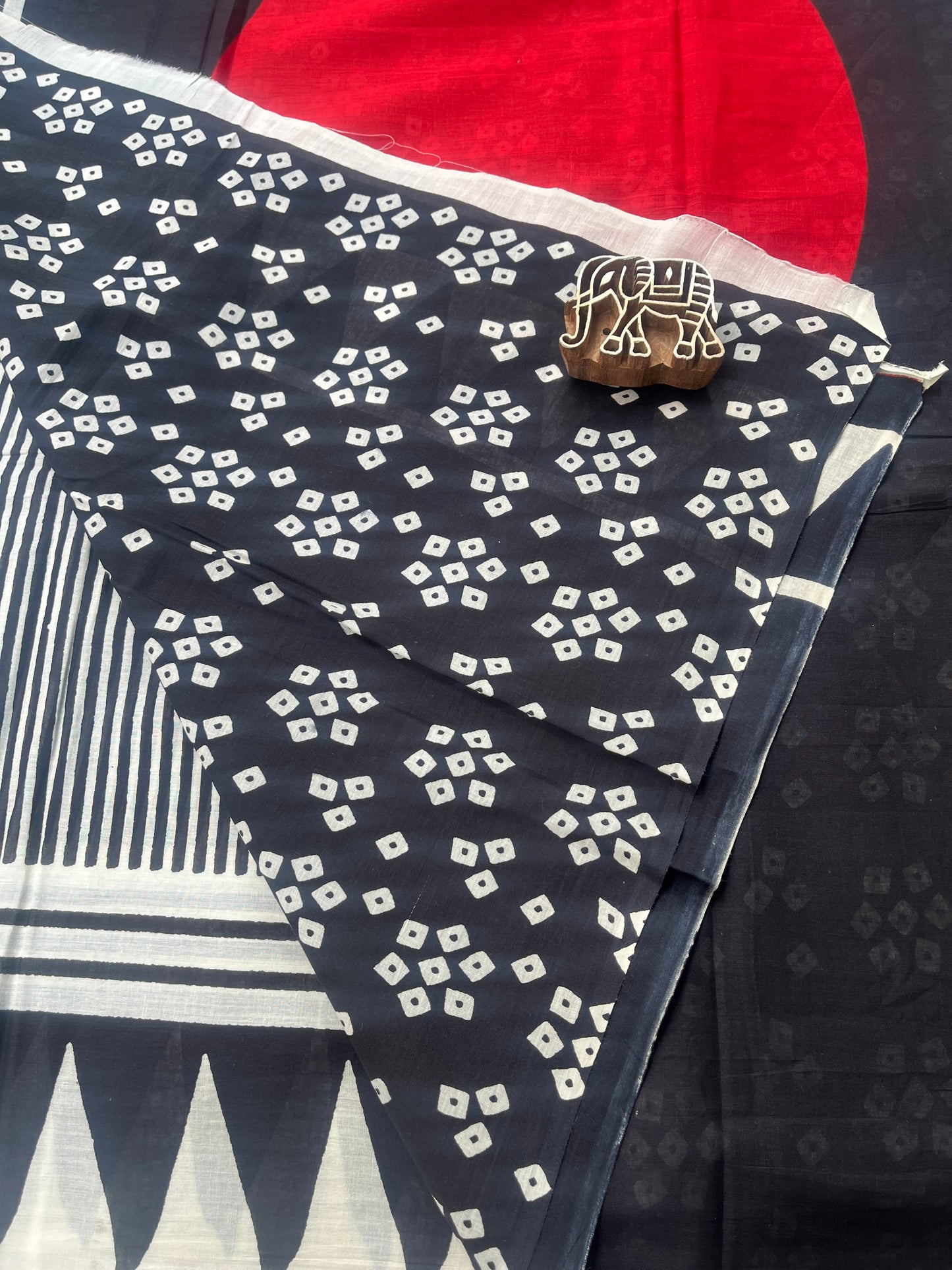 Contemporary Ajrakh Mul Cotton Saree - Black Stripes