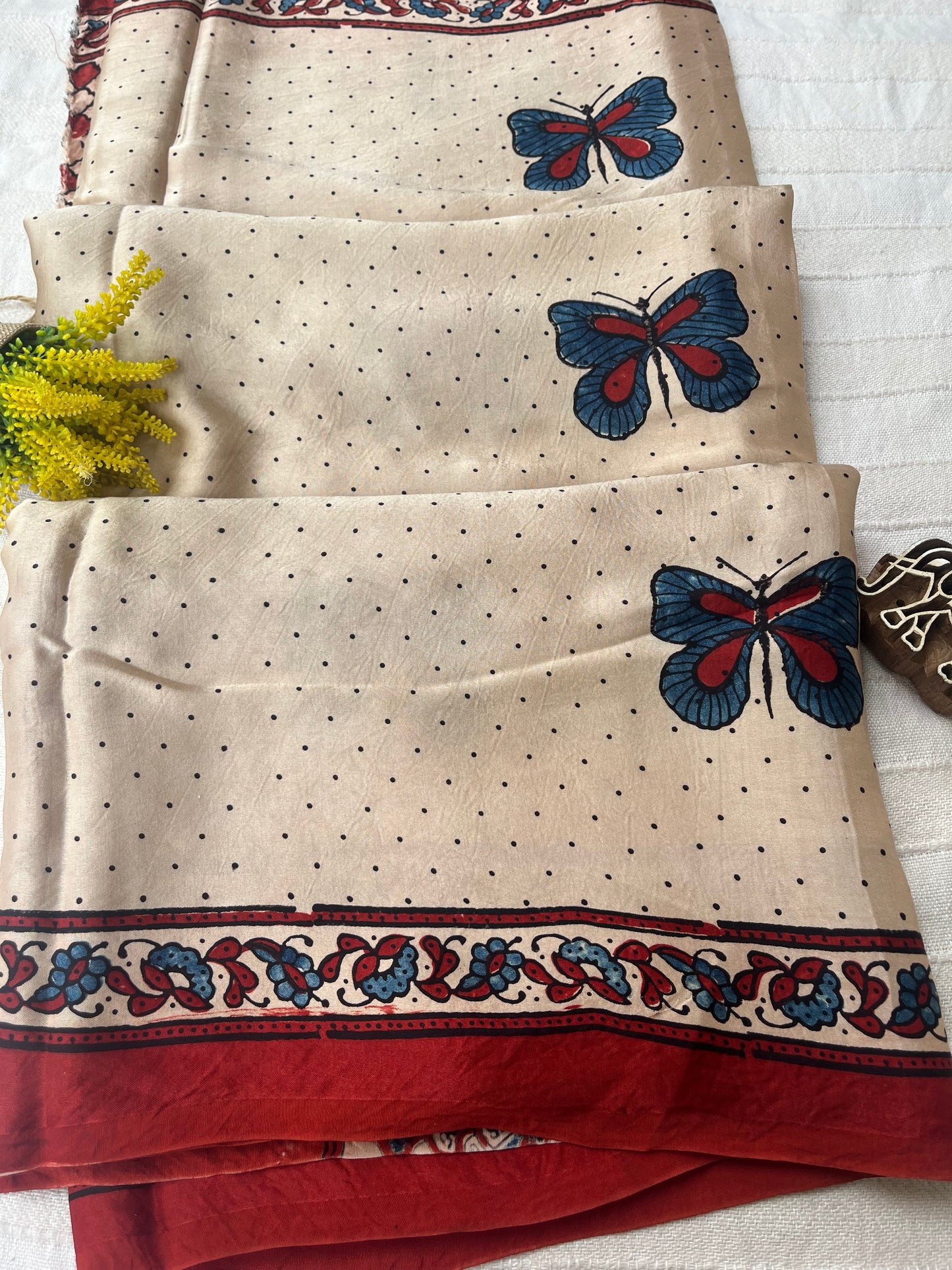 Titli Ajrakh Modal Silk Saree - Beige Red
