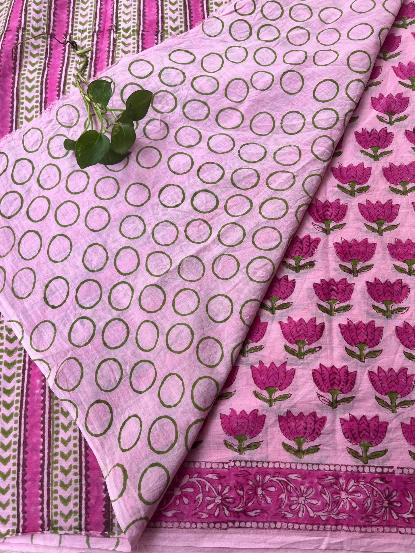 Lotus Handblock Mul Cotton Saree - Pink