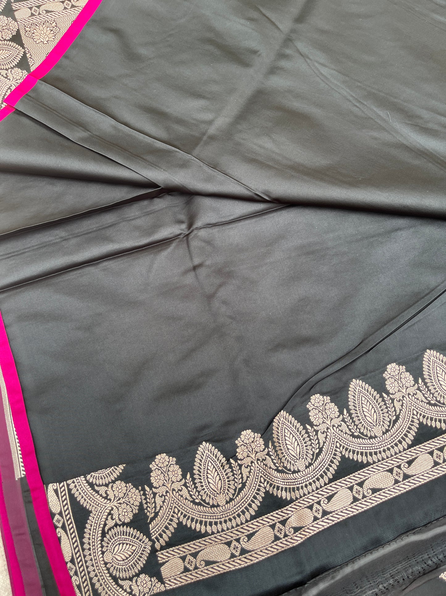 Banarasi Mashru Satin Silk Saree - Black