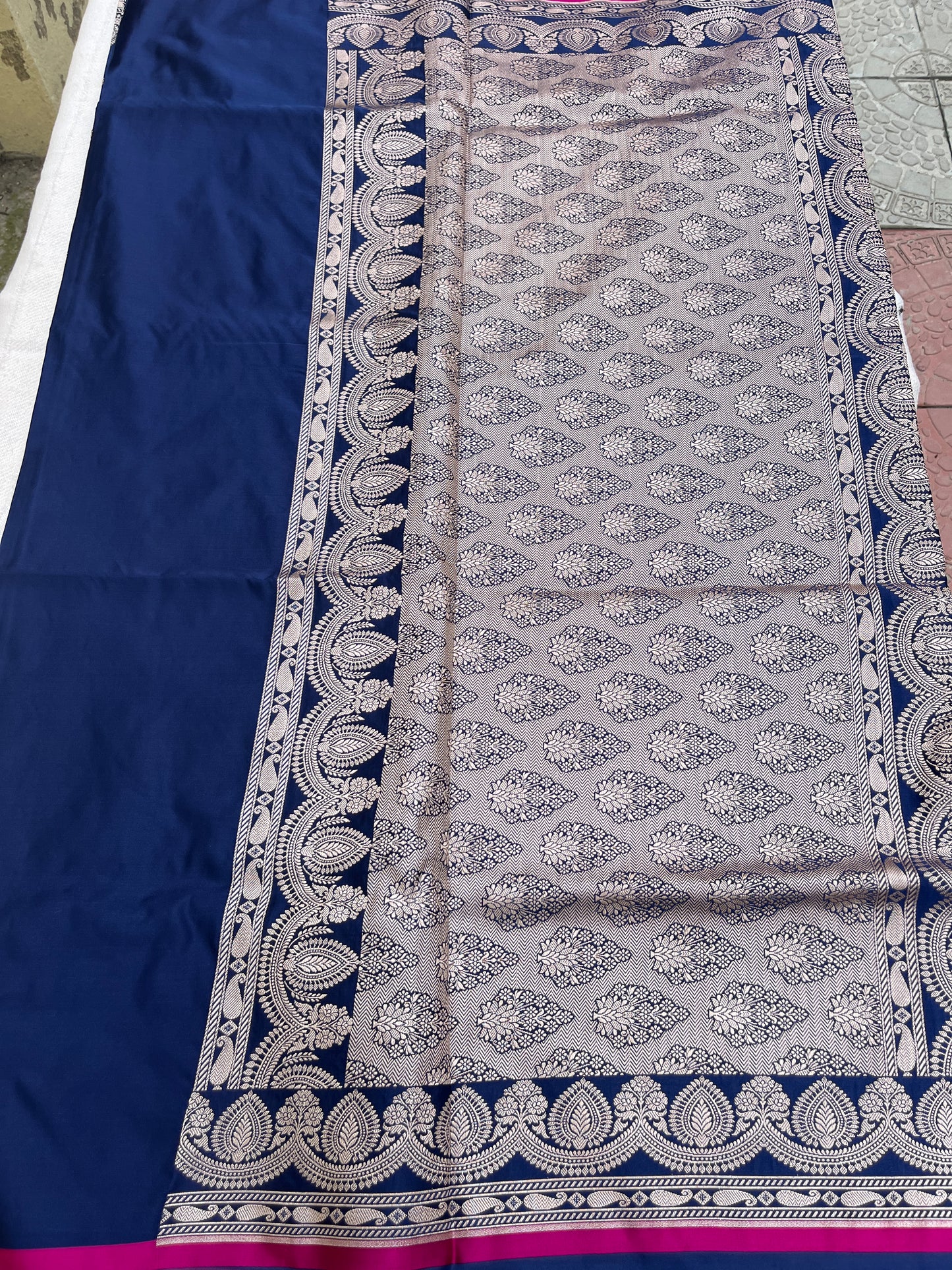 Banarasi Mashru Satin Silk Saree - Midnight Blue