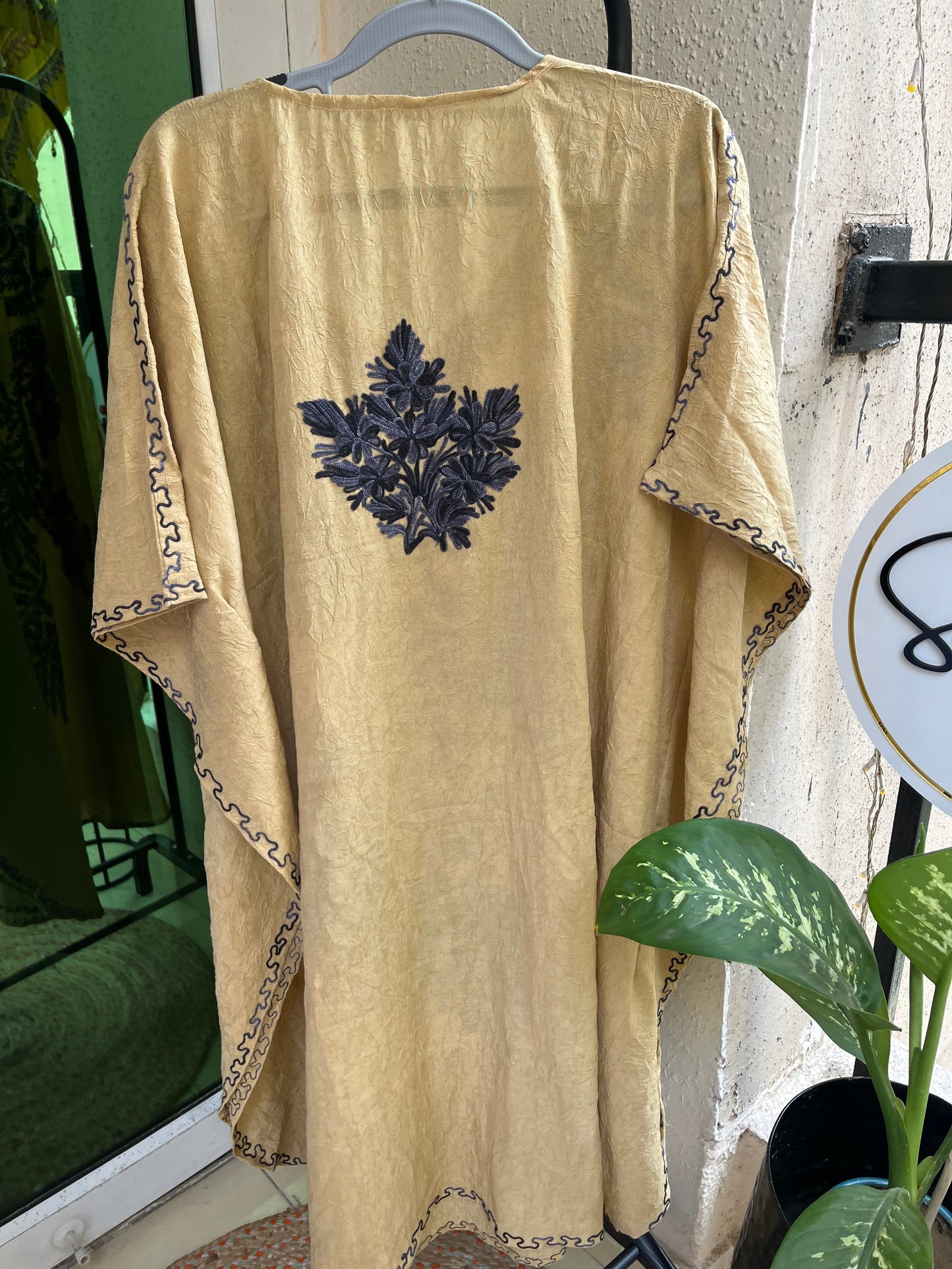 Crush Cotton Aariwork Kaftan - Beige