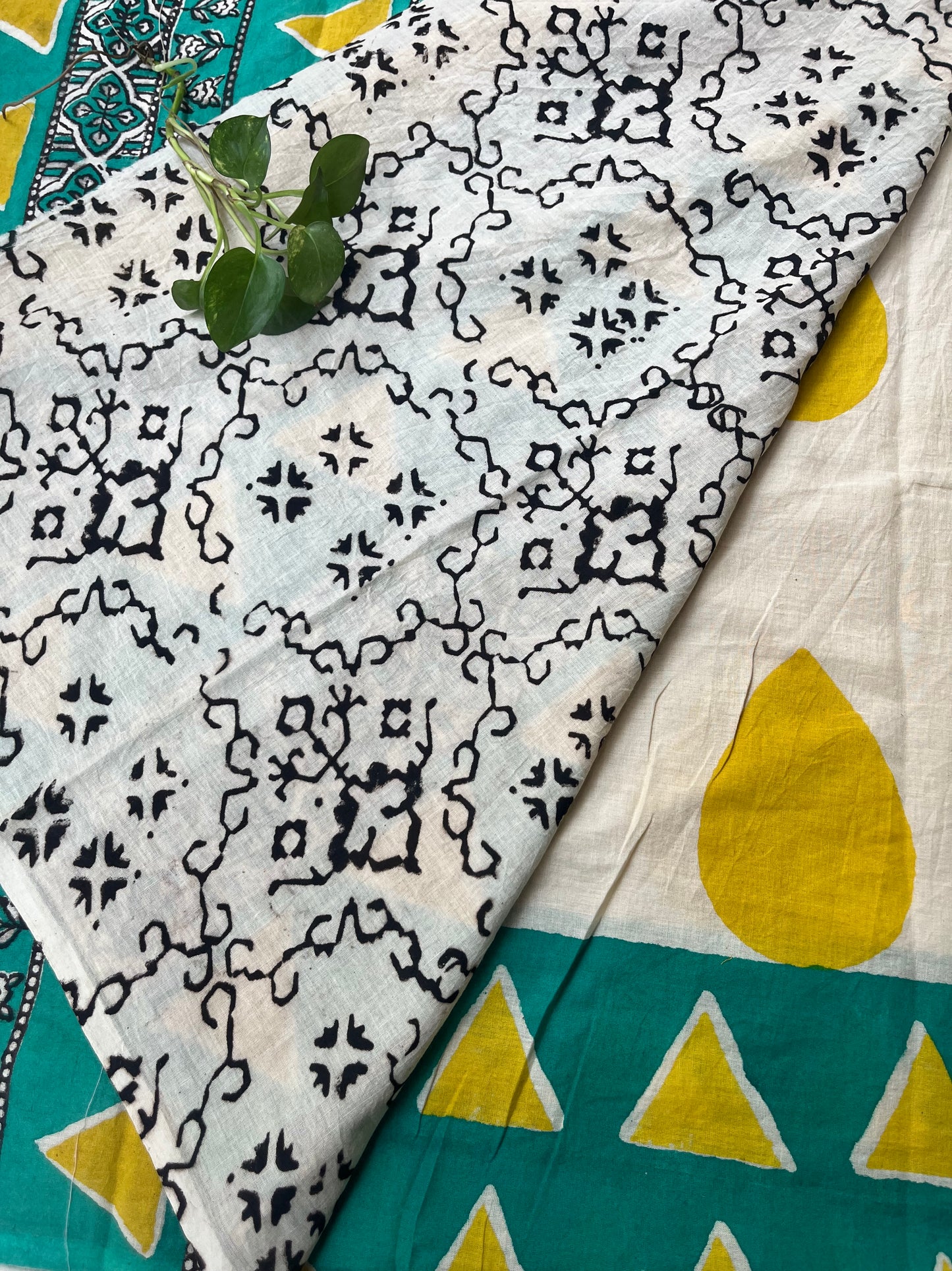 Abstract Handblock Mul Cotton Saree