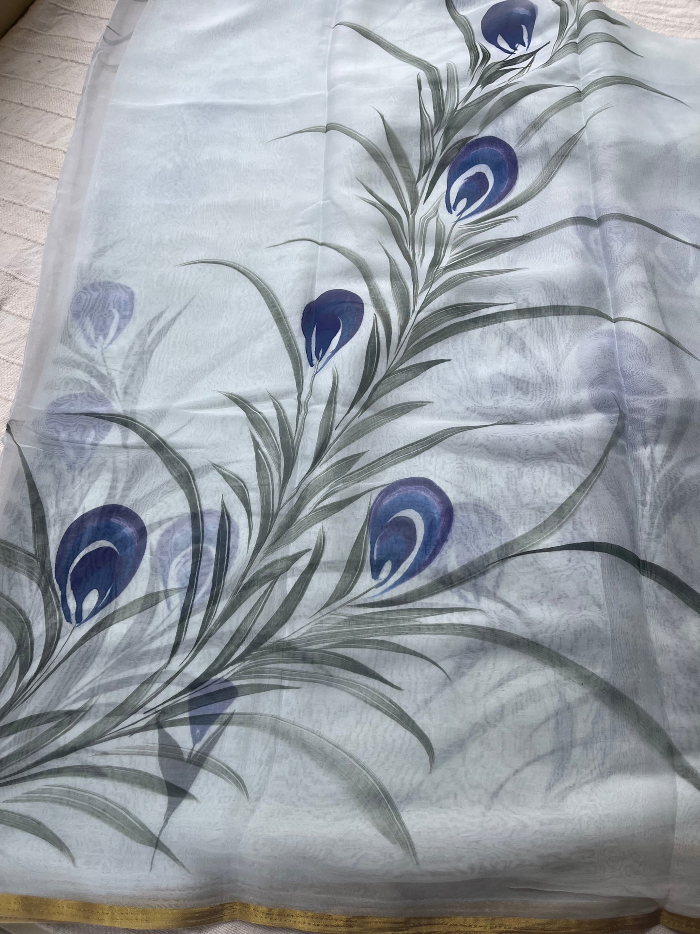 Hand-painted Chiffon Saree - Frost White