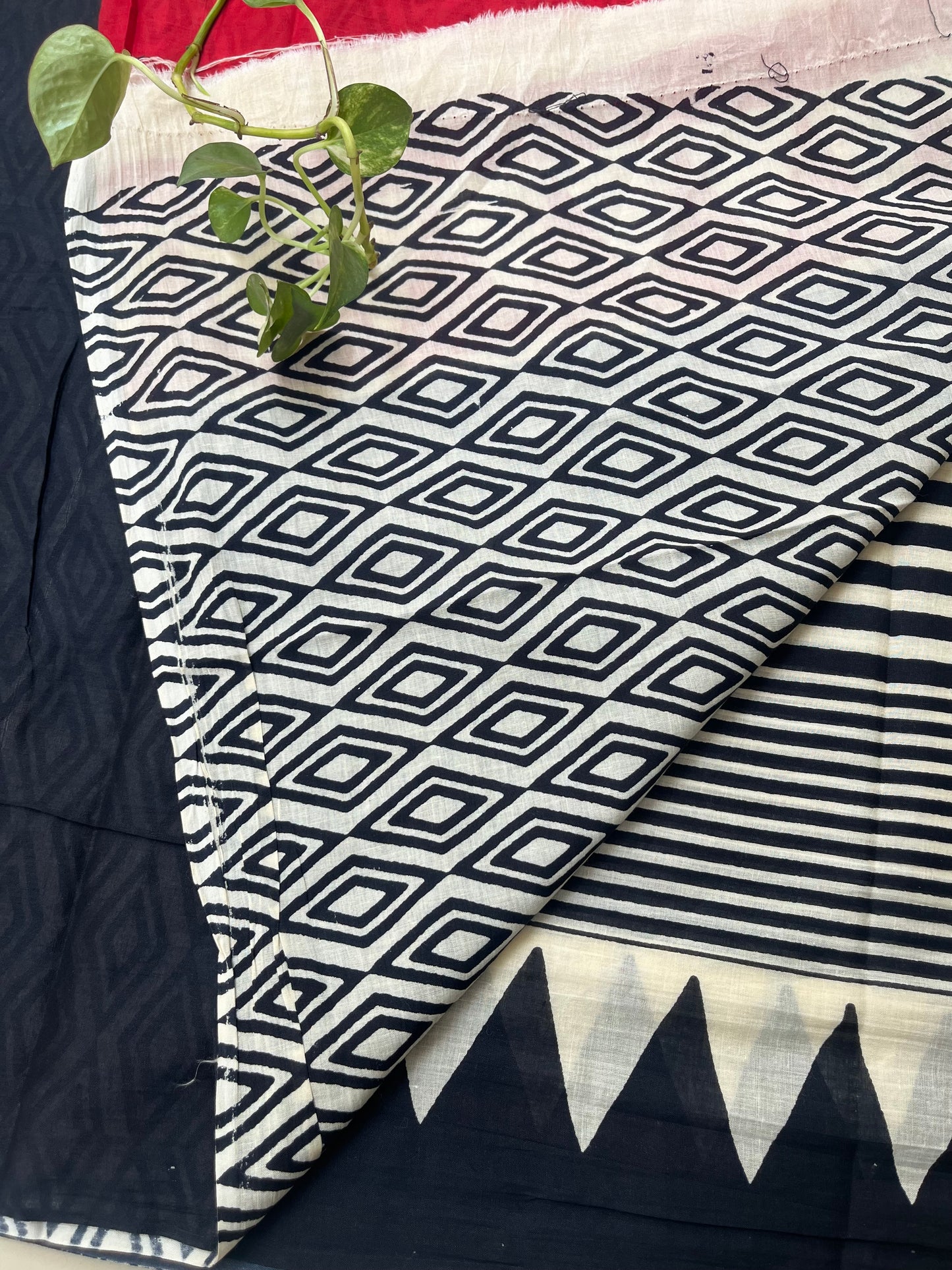 Contemporary Ajrakh Mul Cotton Saree - Black Stripes
