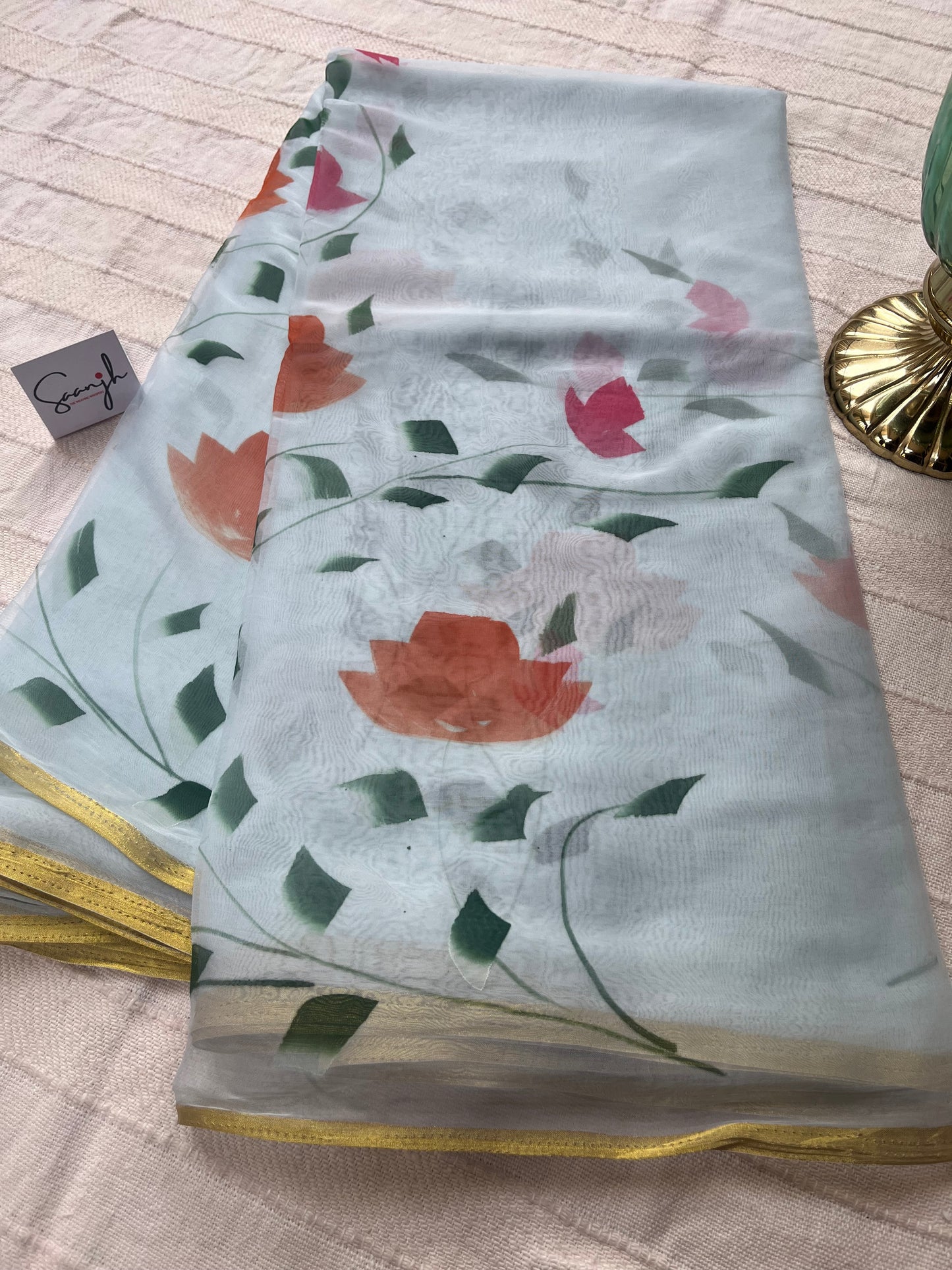 Hand-painted Chiffon Saree - Ice Blue